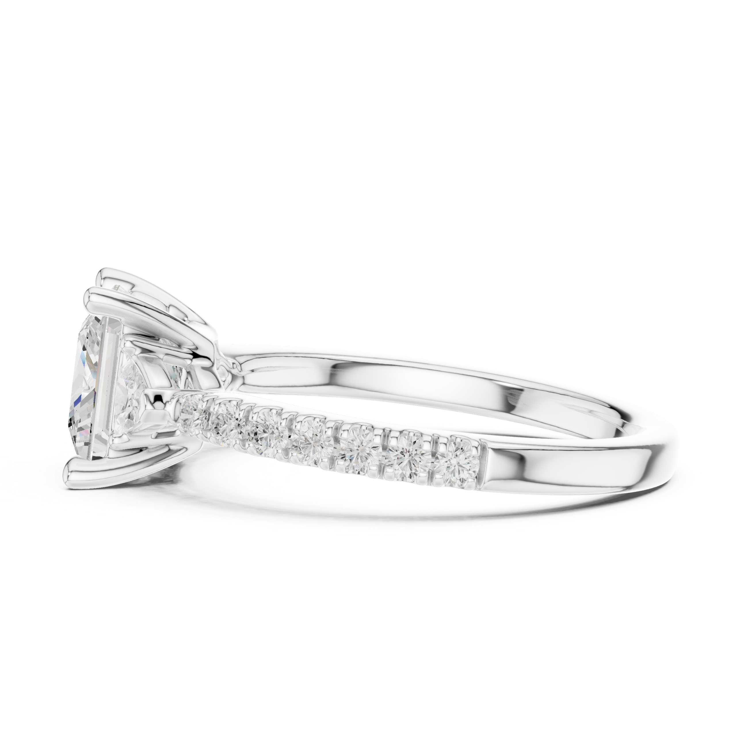 Pave Set Princess Cut Three Stone Engagement Ring