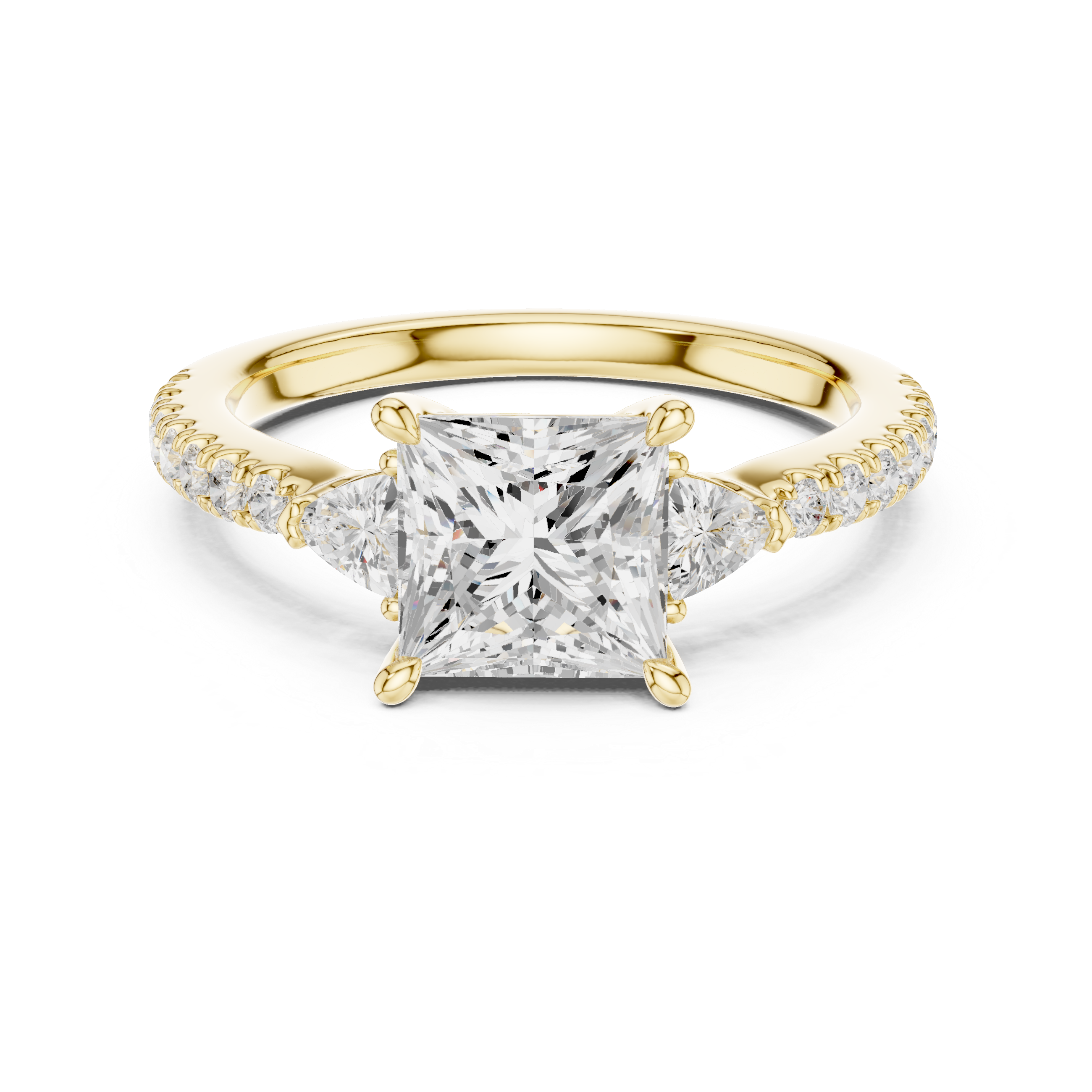 Pave Set Princess Cut Three Stone Engagement Ring