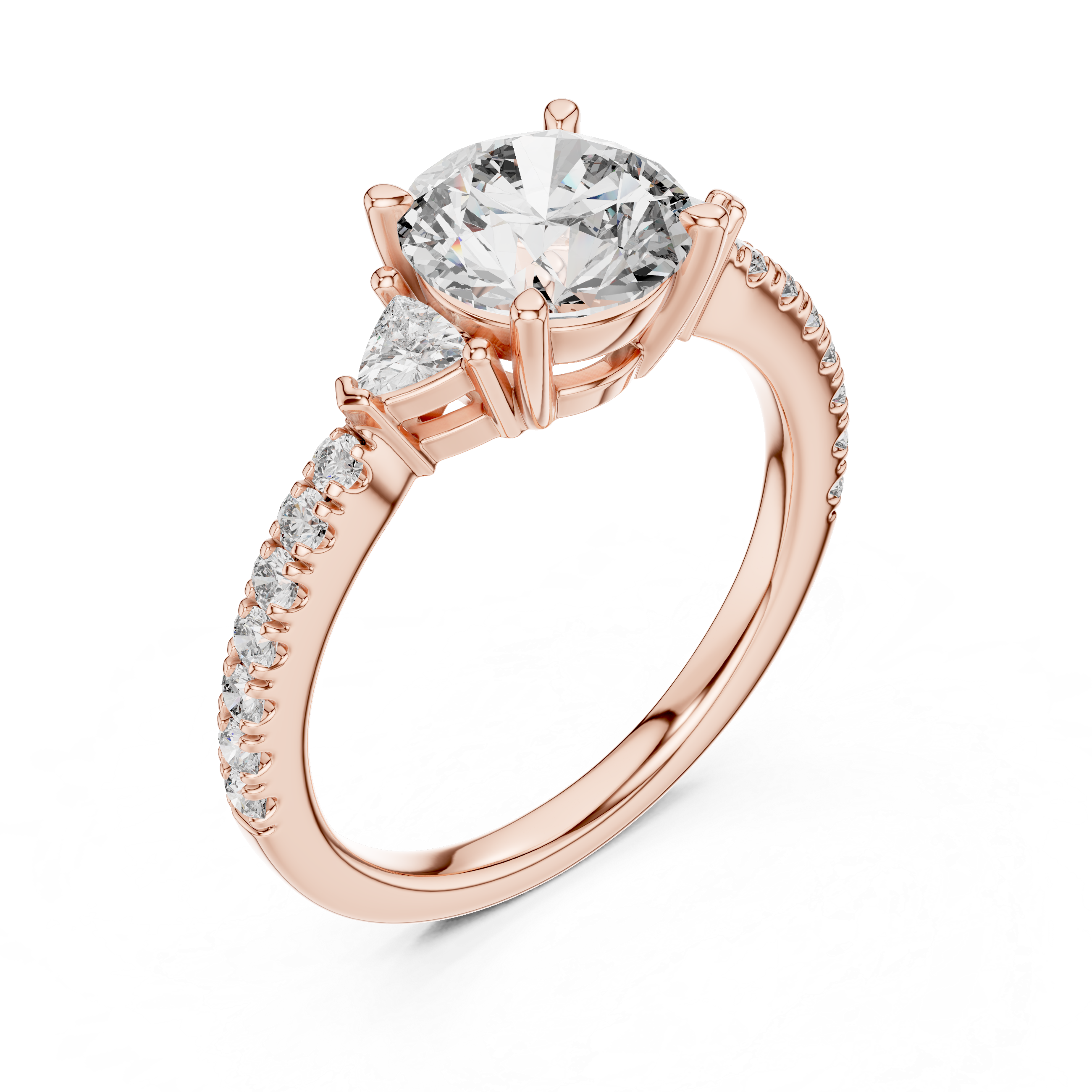 Pave Set Round Cut Three Stone Engagement Ring
