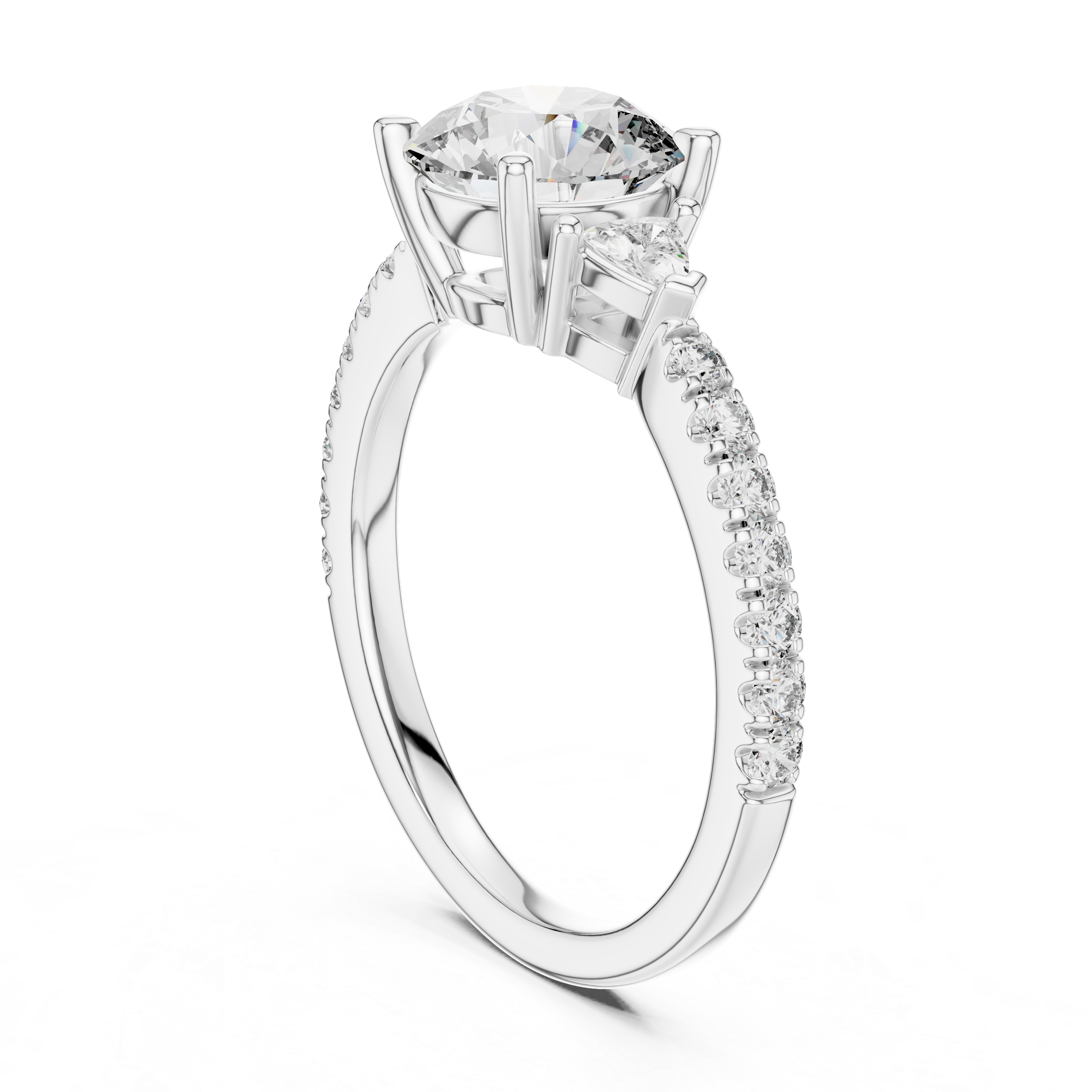 Pave Set Round Cut Three Stone Engagement Ring