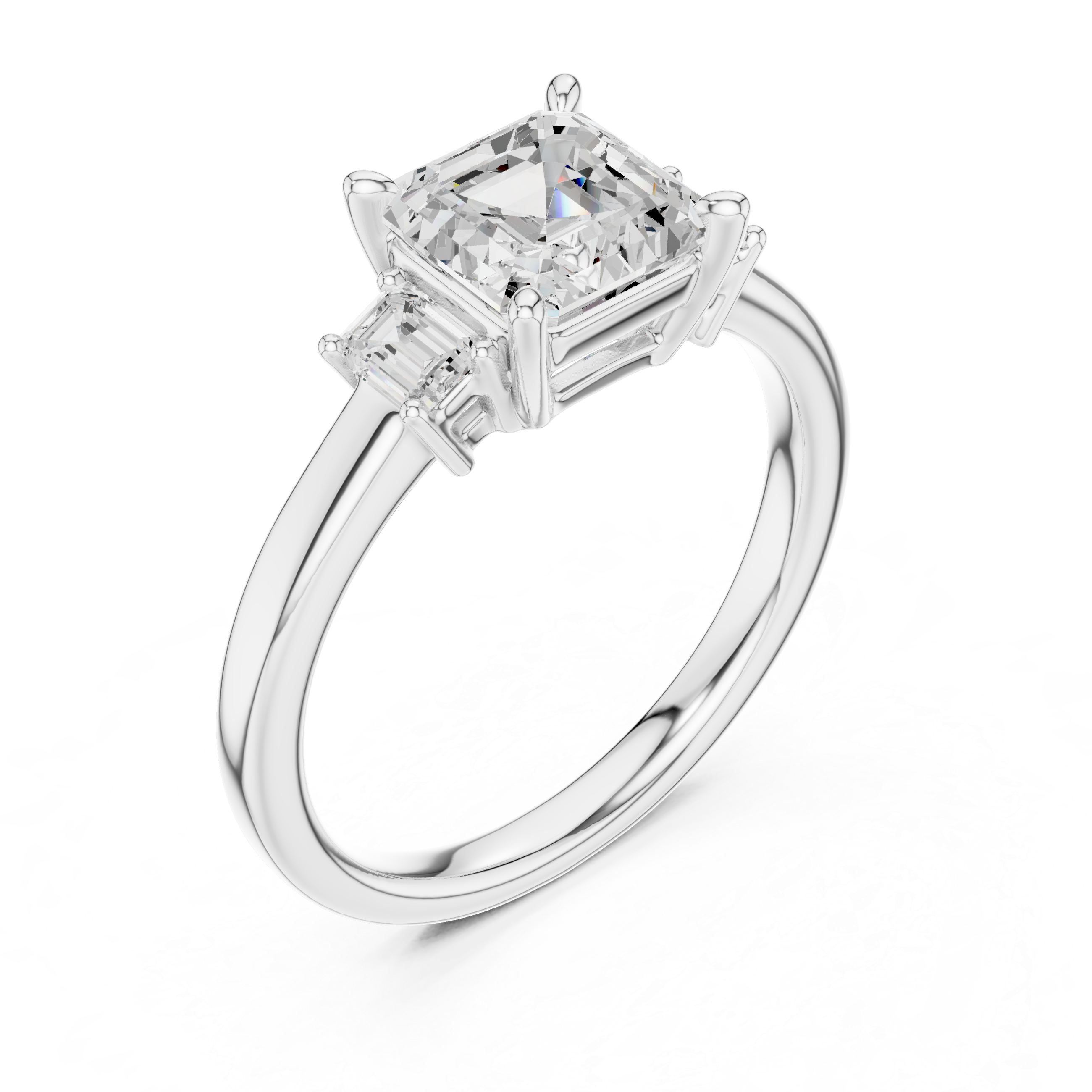 Three Stone Asscher Cut Lab Diamond Promise Ring