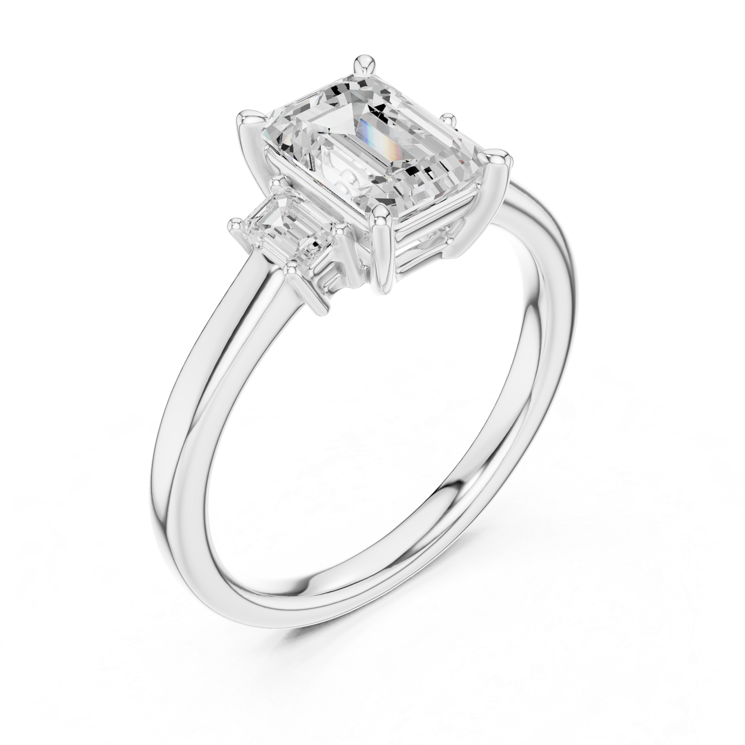 Three Stone Emerald Cut Lab Diamond Promise Ring
