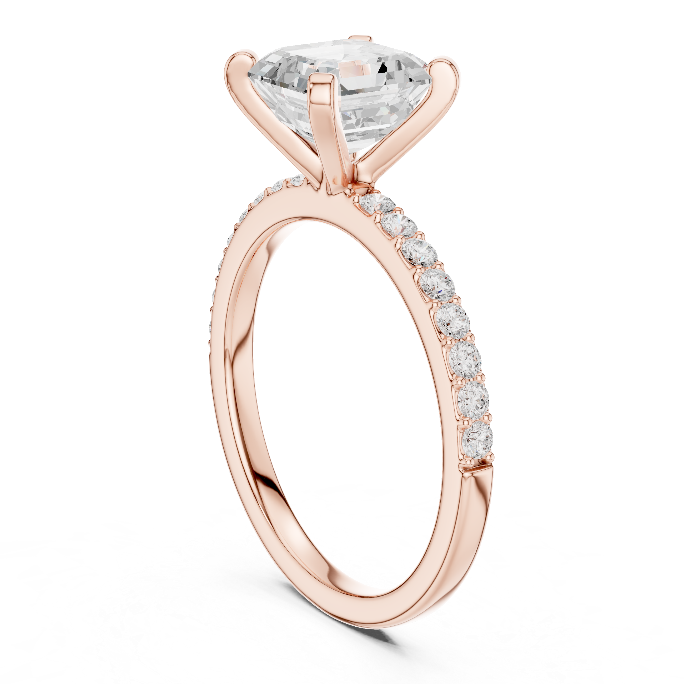 Asscher Cut Diamond Engagement Ring With Diamond Band