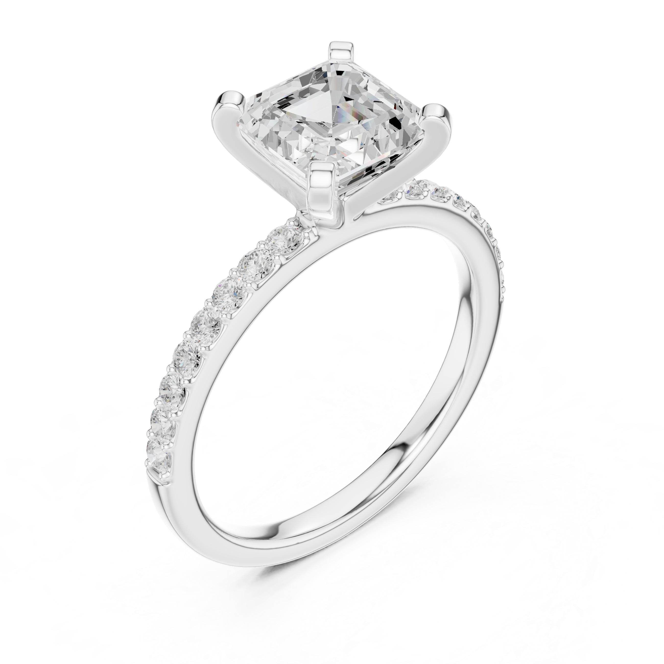 Asscher Cut Diamond Engagement Ring With Diamond Band