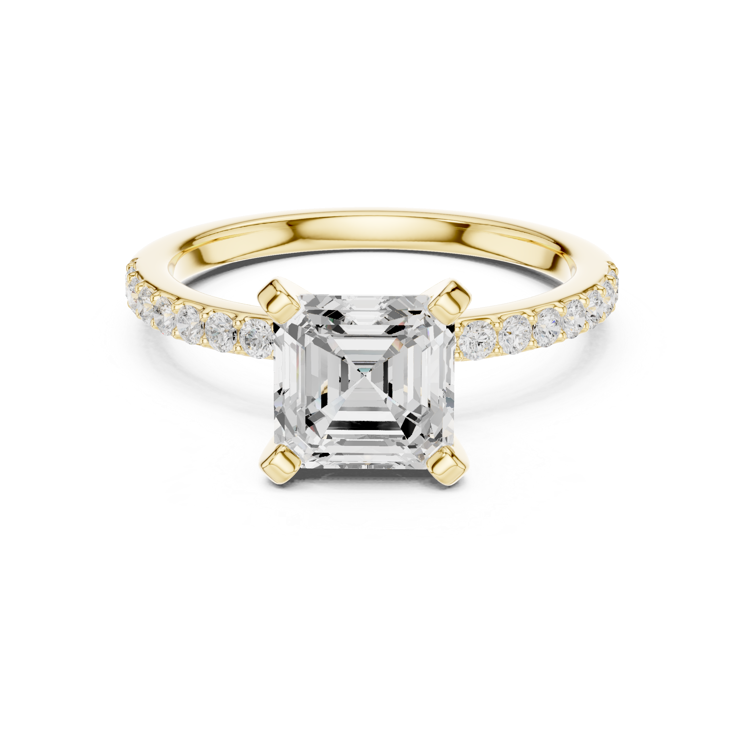 Asscher Cut Diamond Engagement Ring With Diamond Band
