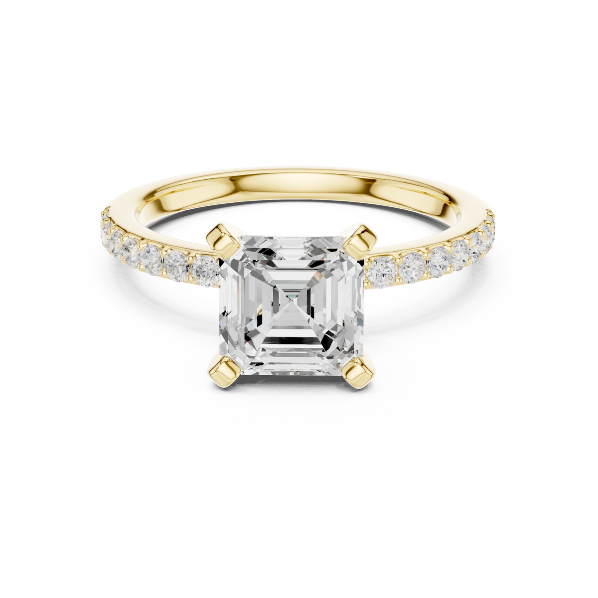 Asscher Cut Diamond Engagement Ring With Diamond Band