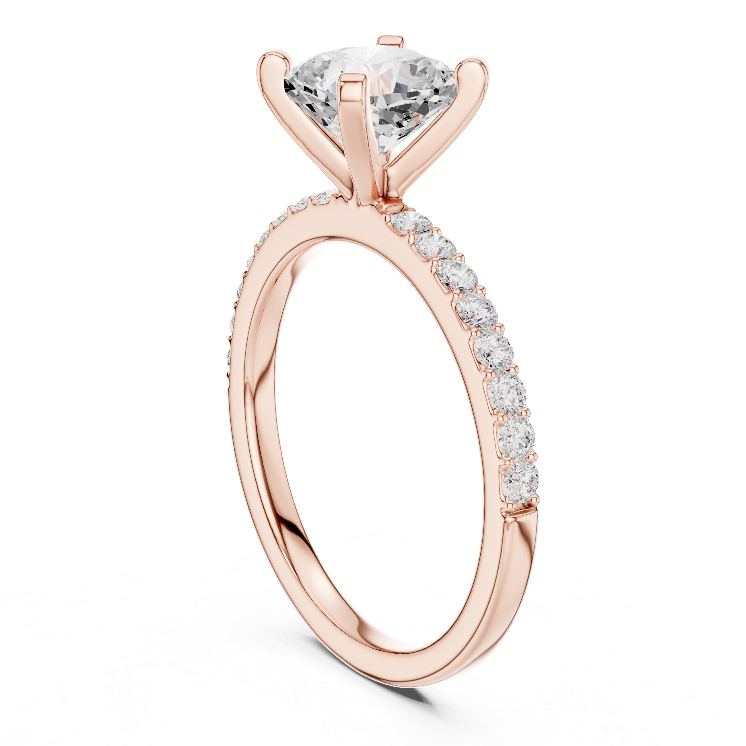 Cushion Cut Diamond Engagement Ring With Diamond Band