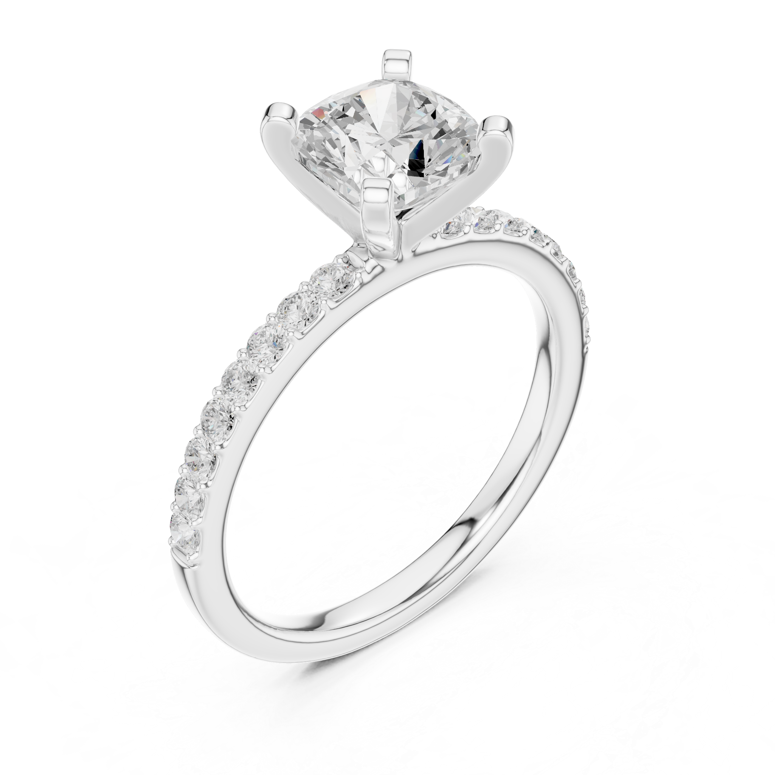 Cushion Cut Diamond Engagement Ring With Diamond Band