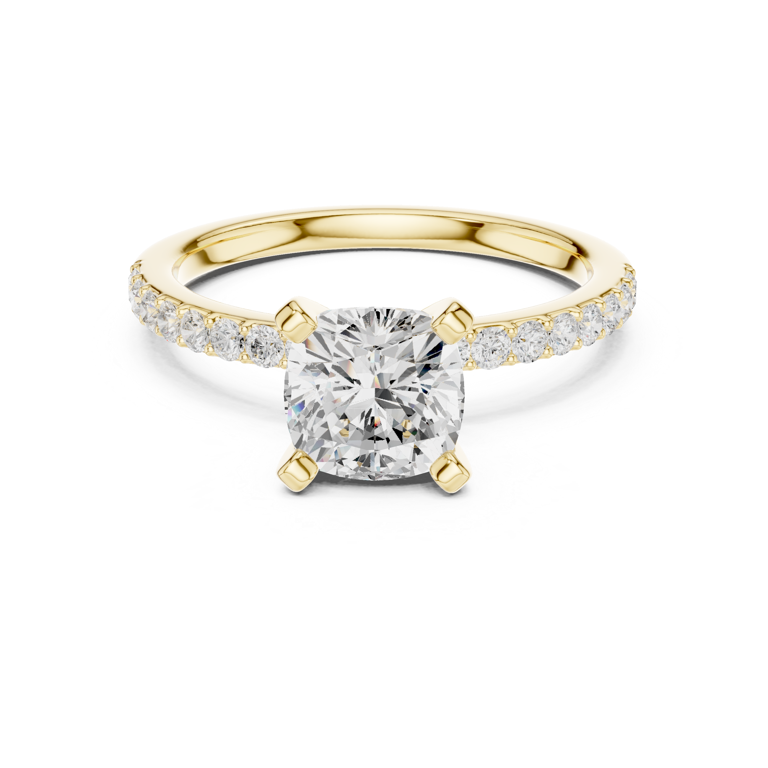Cushion Cut Diamond Engagement Ring With Diamond Band