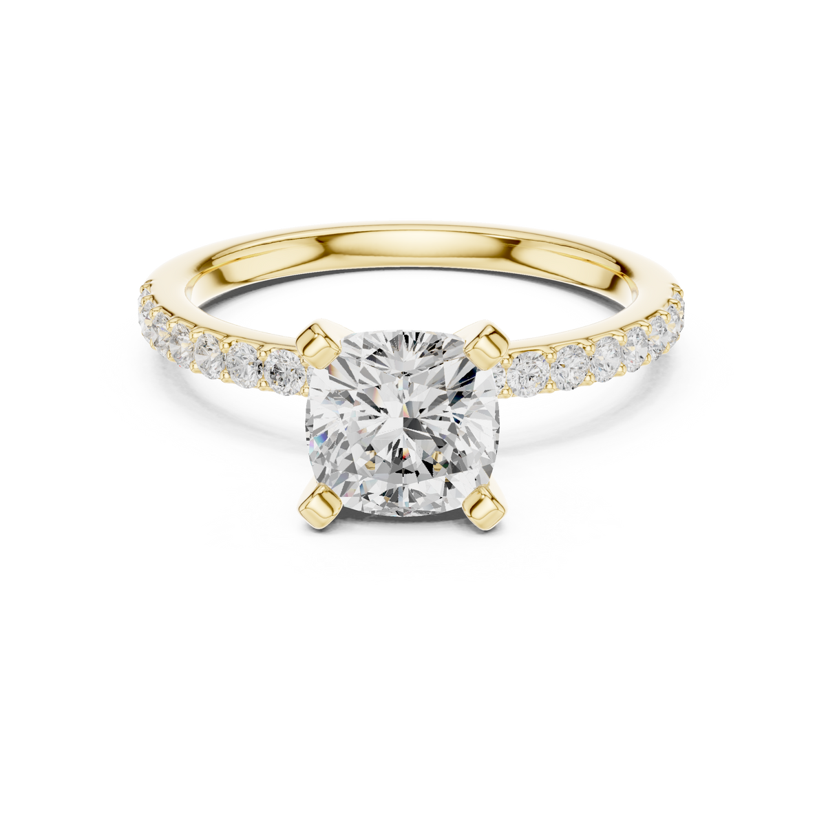 Cushion Cut Diamond Engagement Ring With Diamond Band