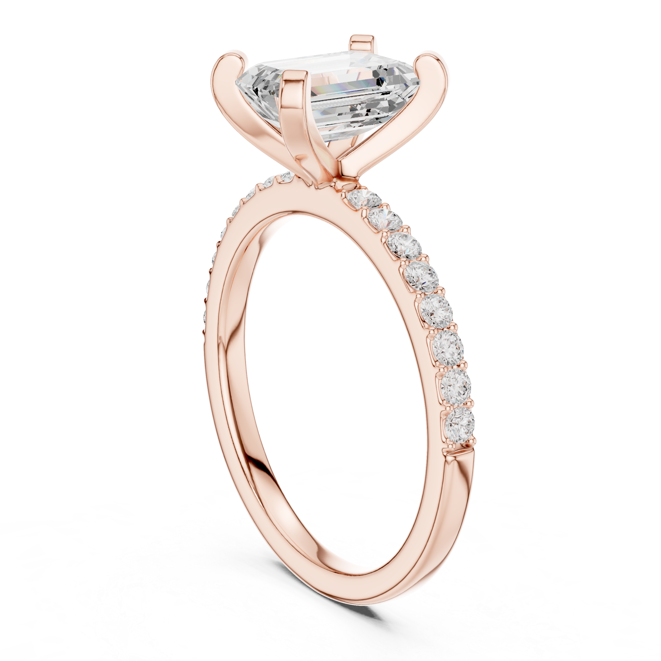 Emerald Cut Diamond Engagement Ring With Diamond Band