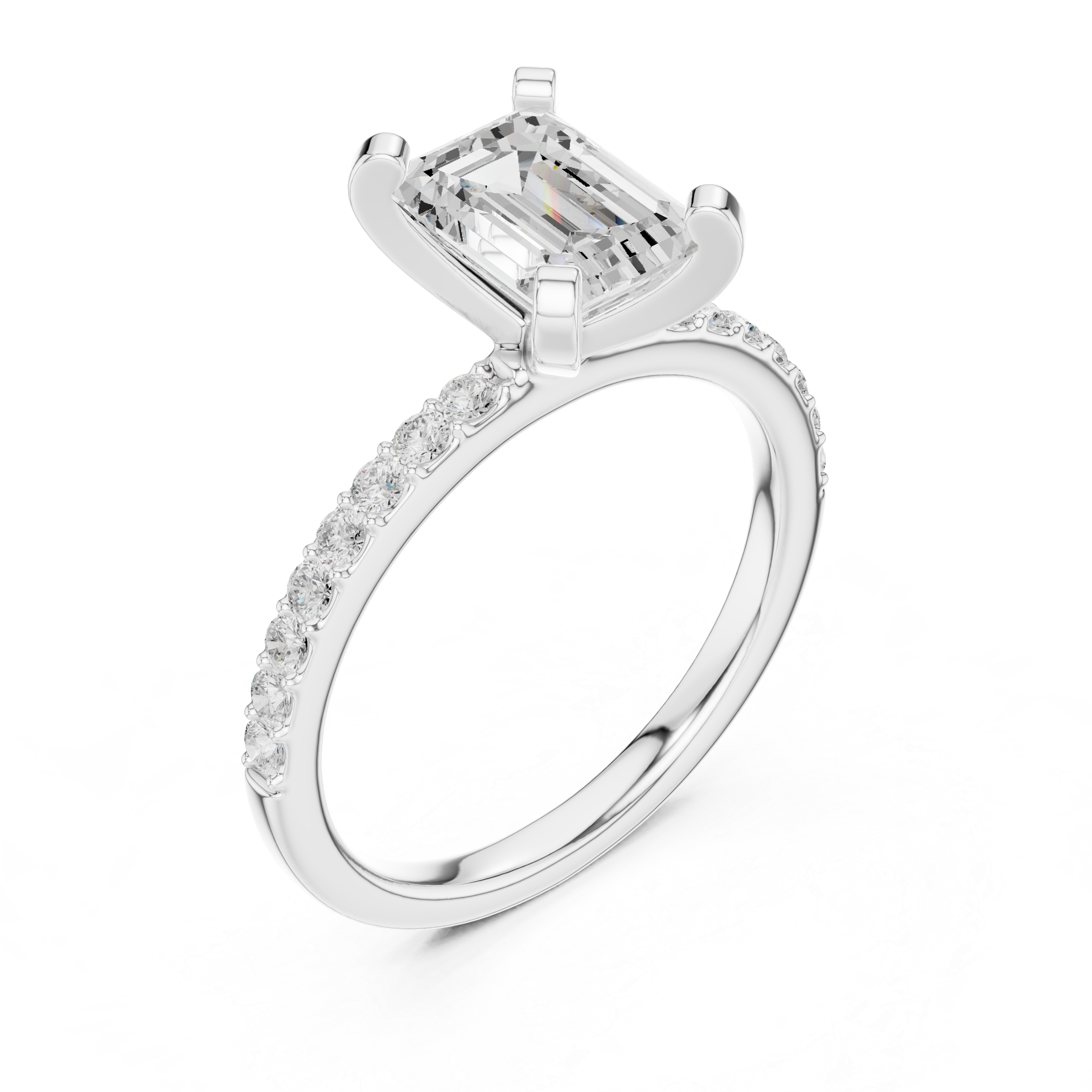 Emerald Cut Diamond Engagement Ring With Diamond Band
