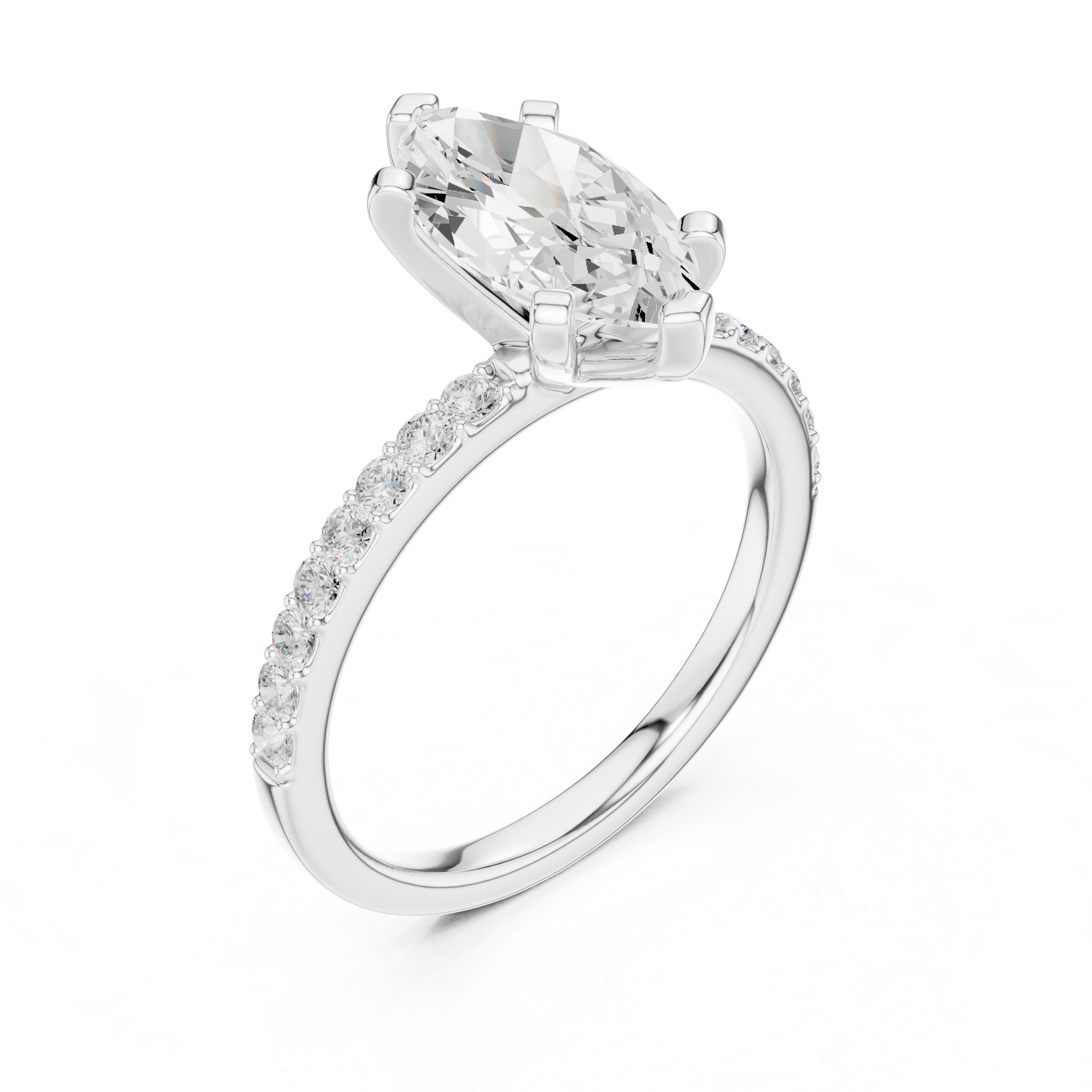 Marquise Cut Diamond Engagement Ring With Diamond Band