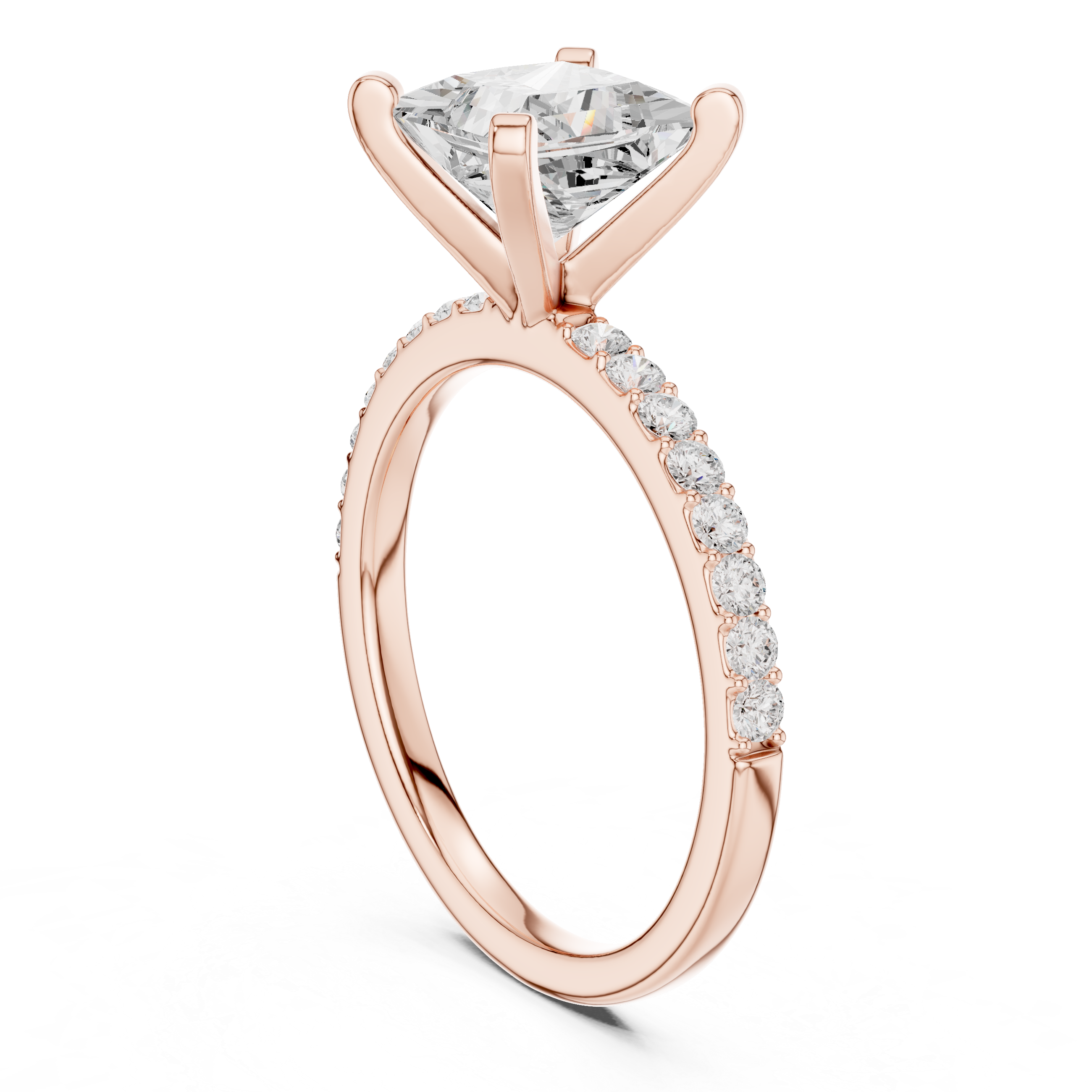 Princess Cut Diamond Engagement Ring With Diamond Band