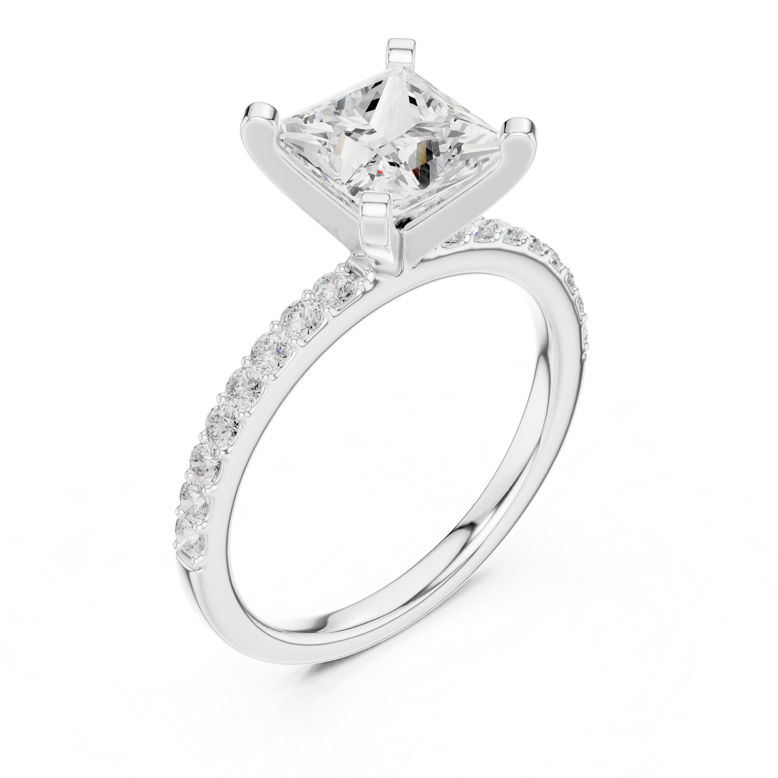 Princess Cut Diamond Engagement Ring With Diamond Band