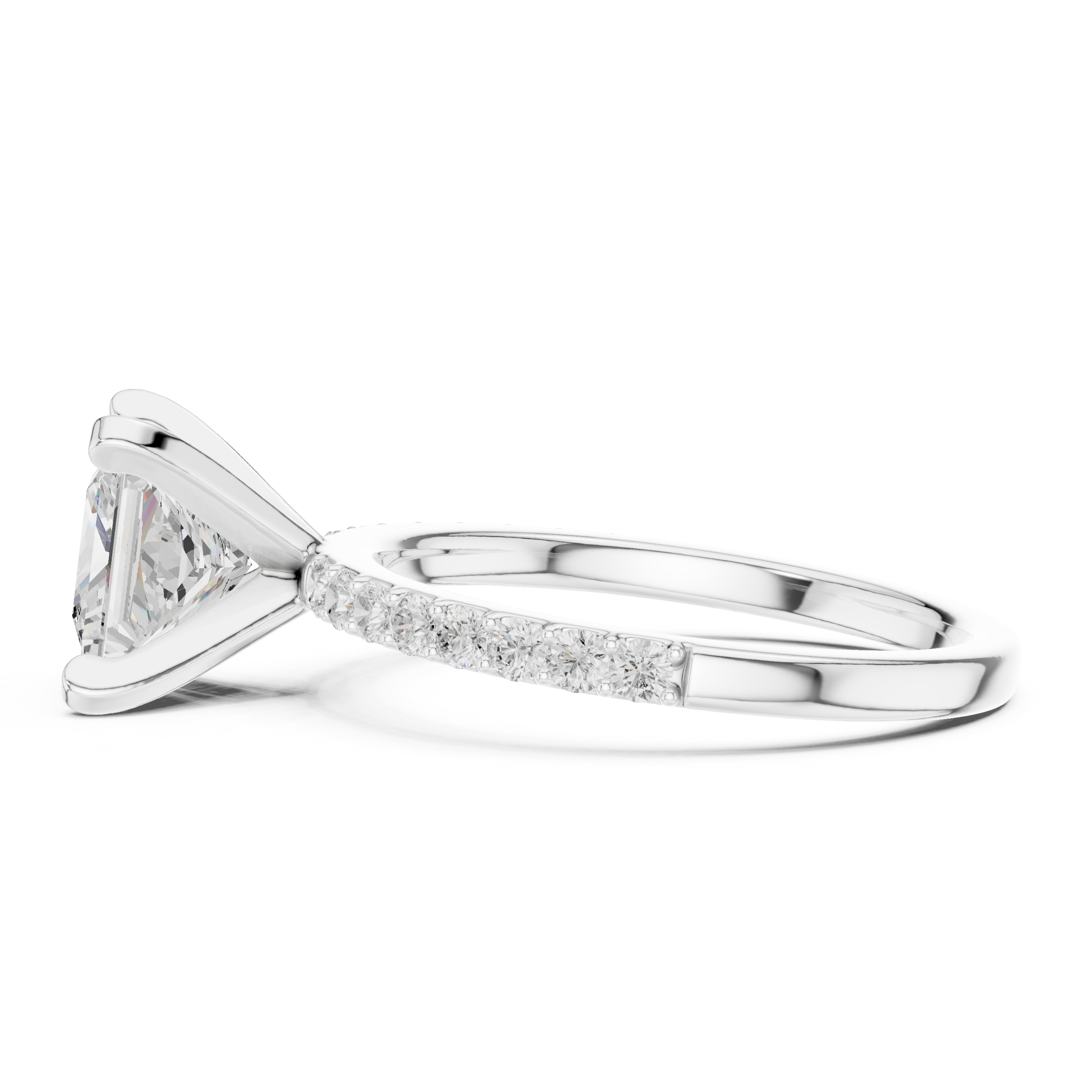 Princess Cut Diamond Engagement Ring With Diamond Band