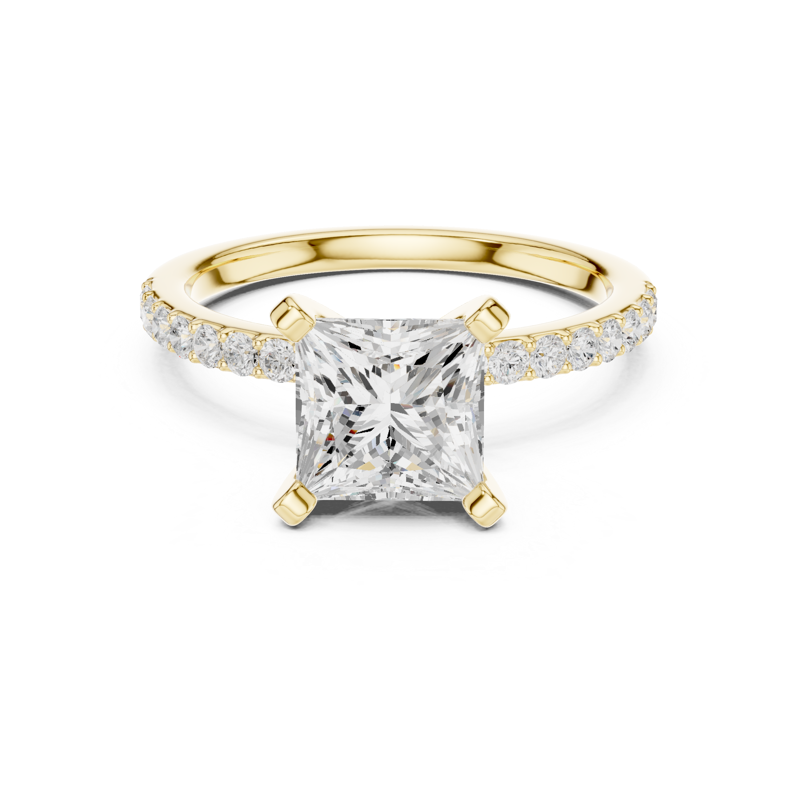 Princess Cut Diamond Engagement Ring With Diamond Band