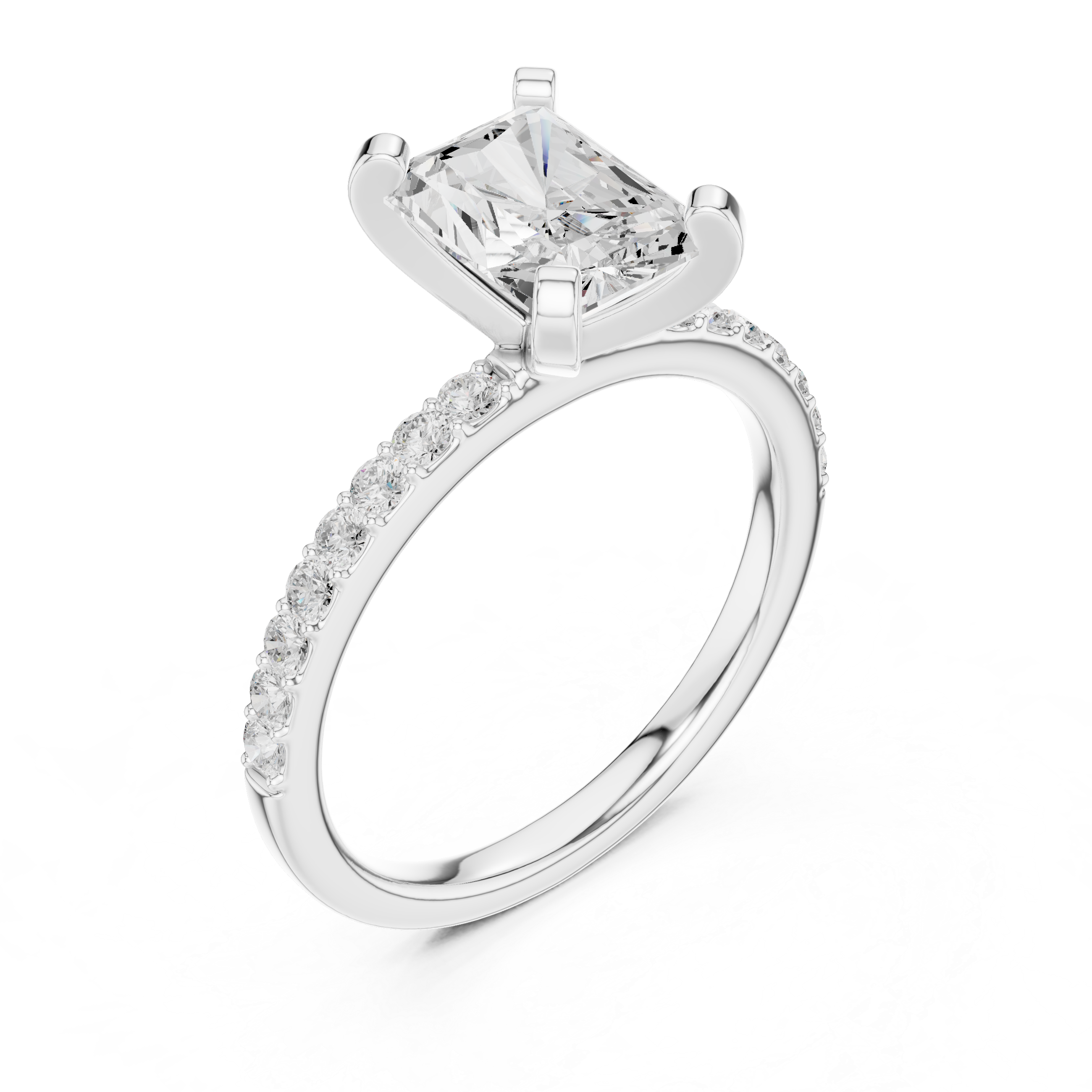Radiant Cut Diamond Engagement Ring With Diamond Band