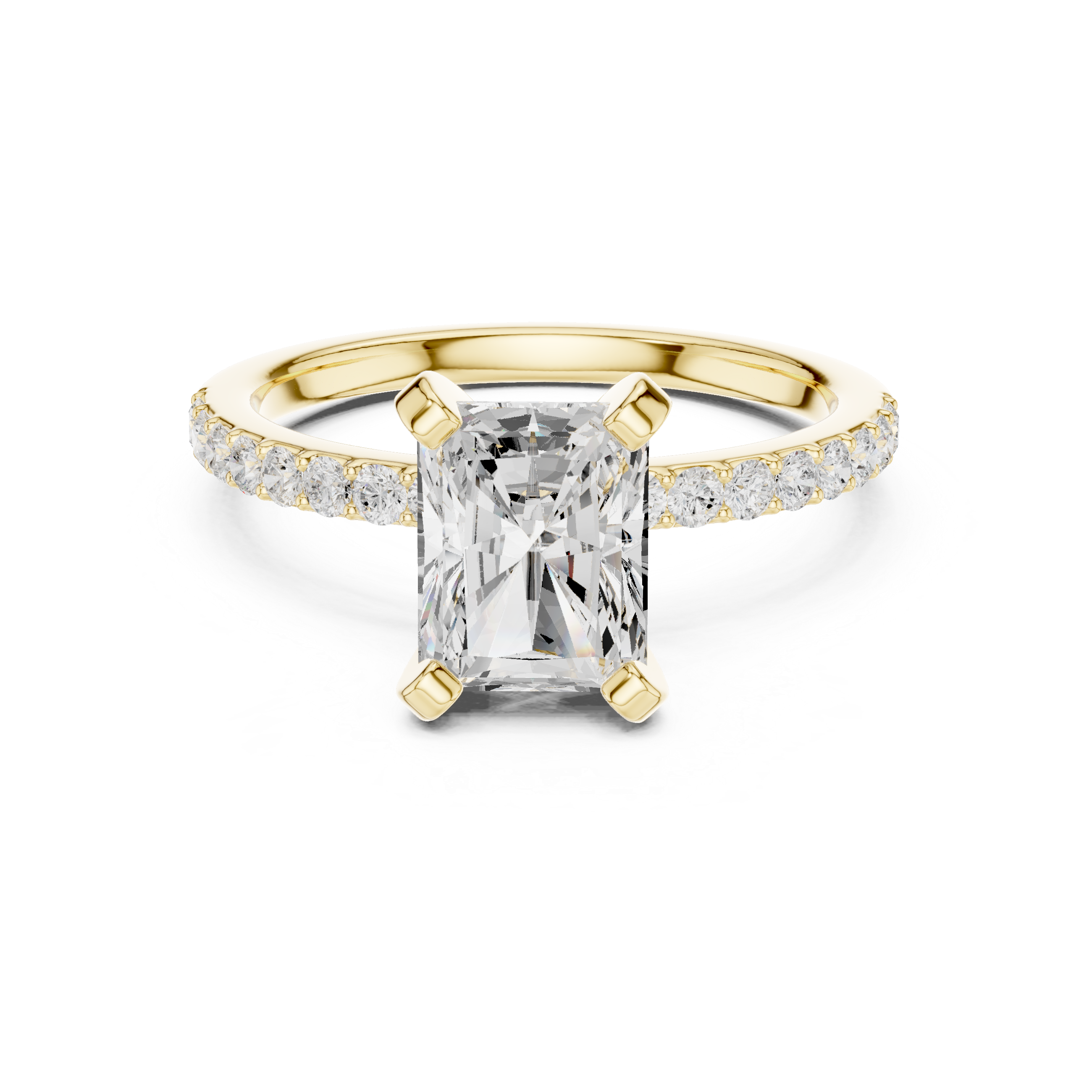 Radiant Cut Diamond Engagement Ring With Diamond Band