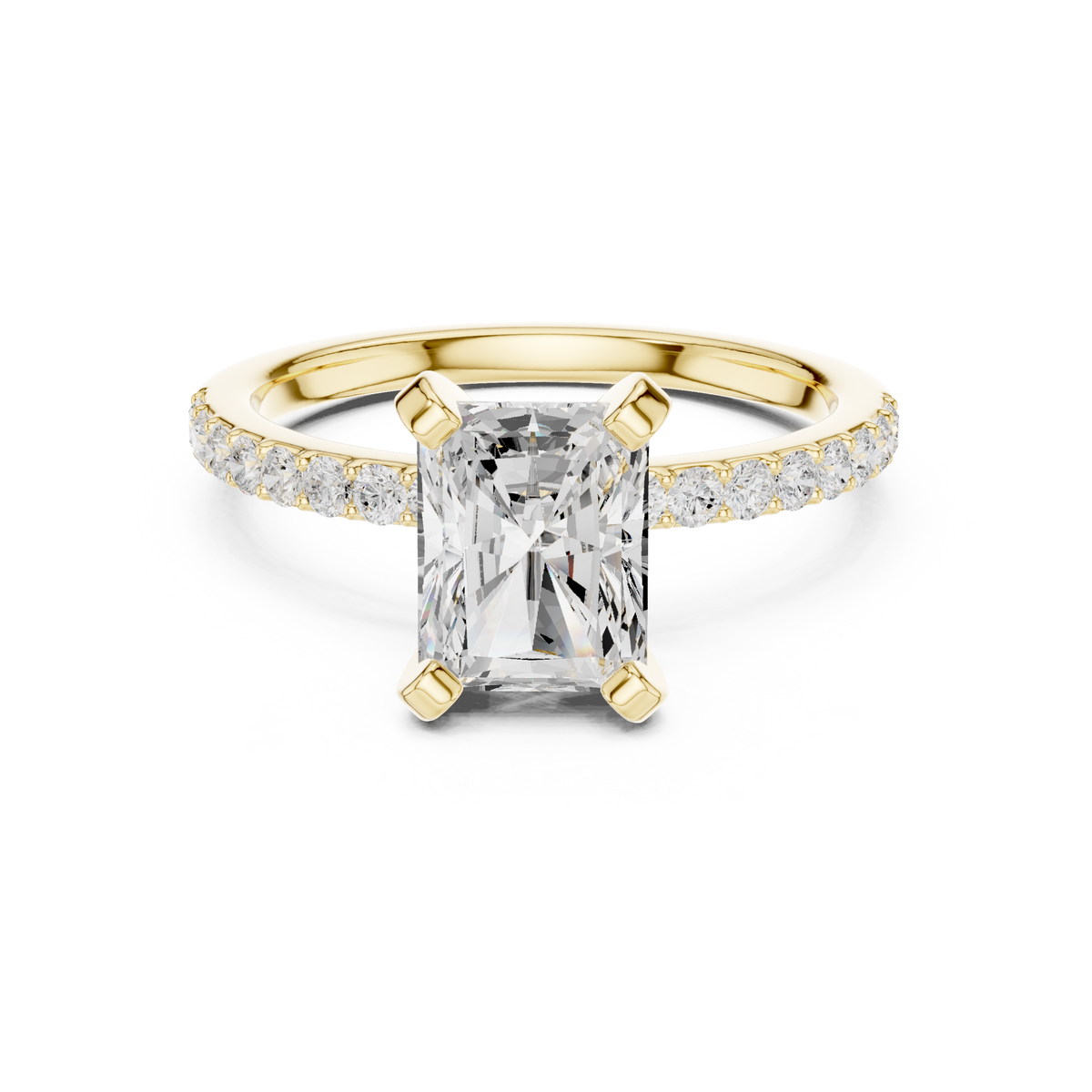 Radiant Cut Diamond Engagement Ring With Diamond Band