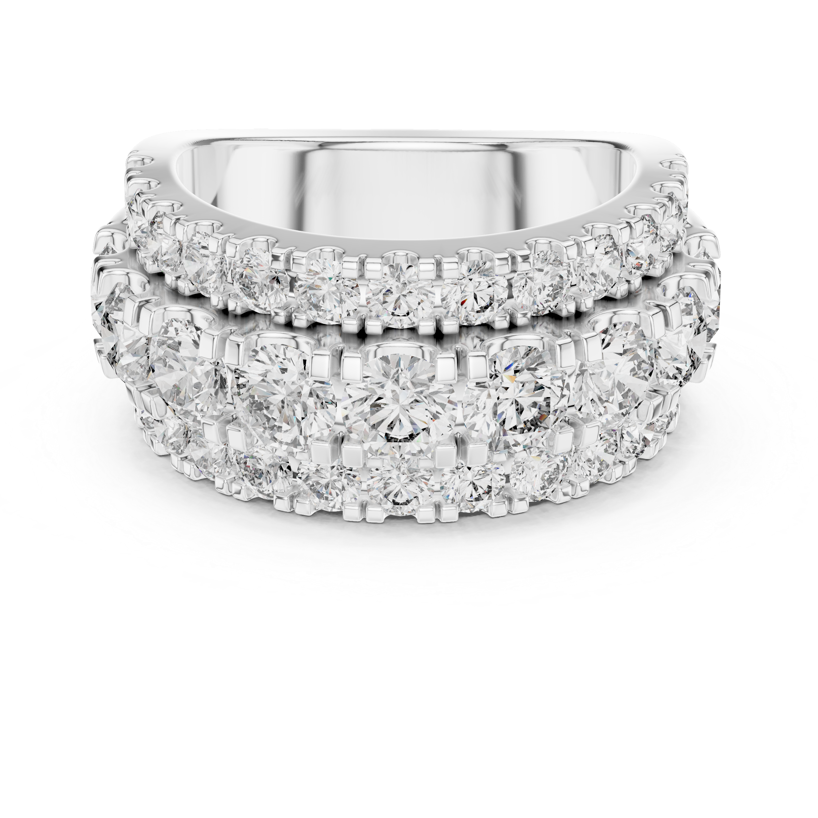 Triple-Row Round Diamond Wedding Band