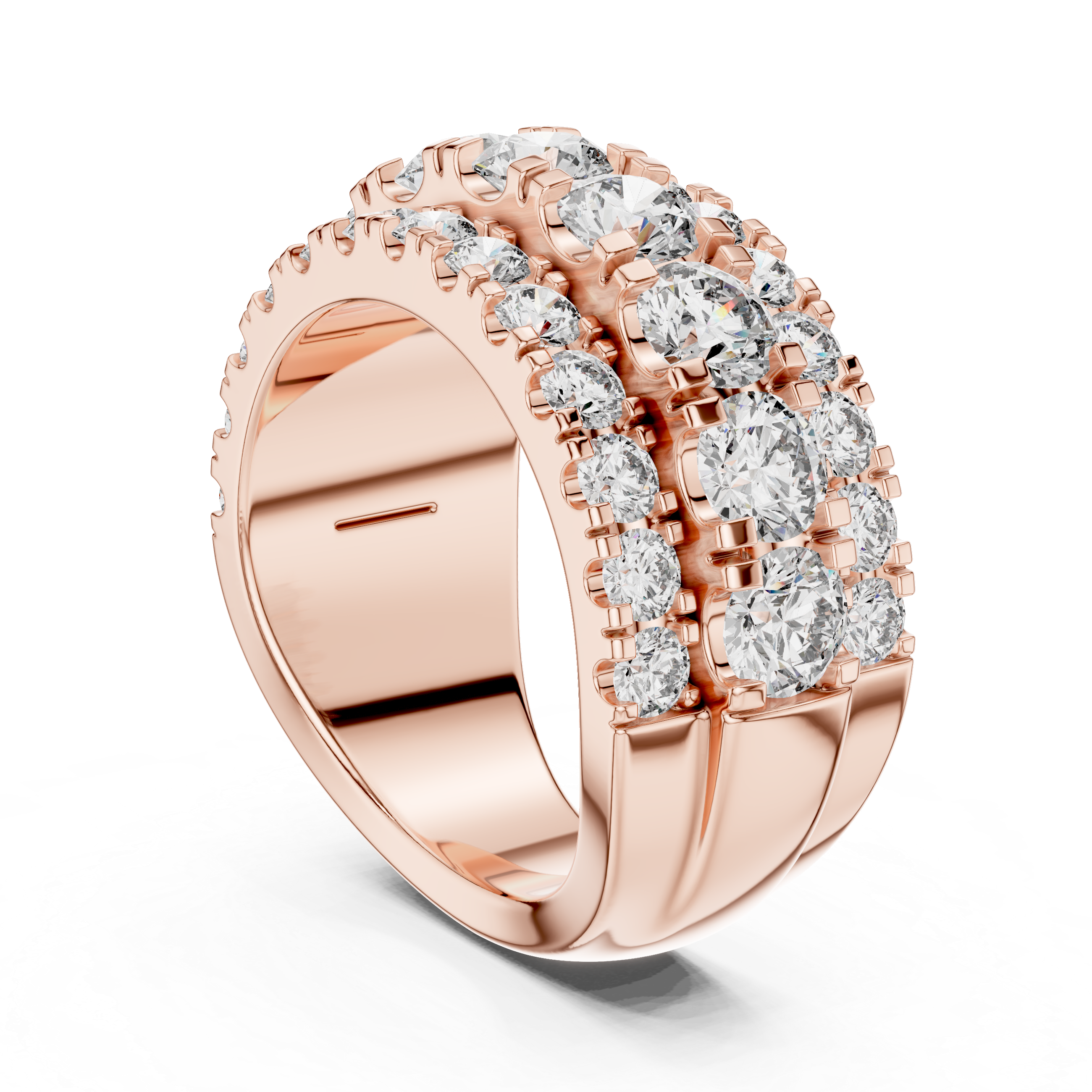 Triple-Row Round Diamond Wedding Band