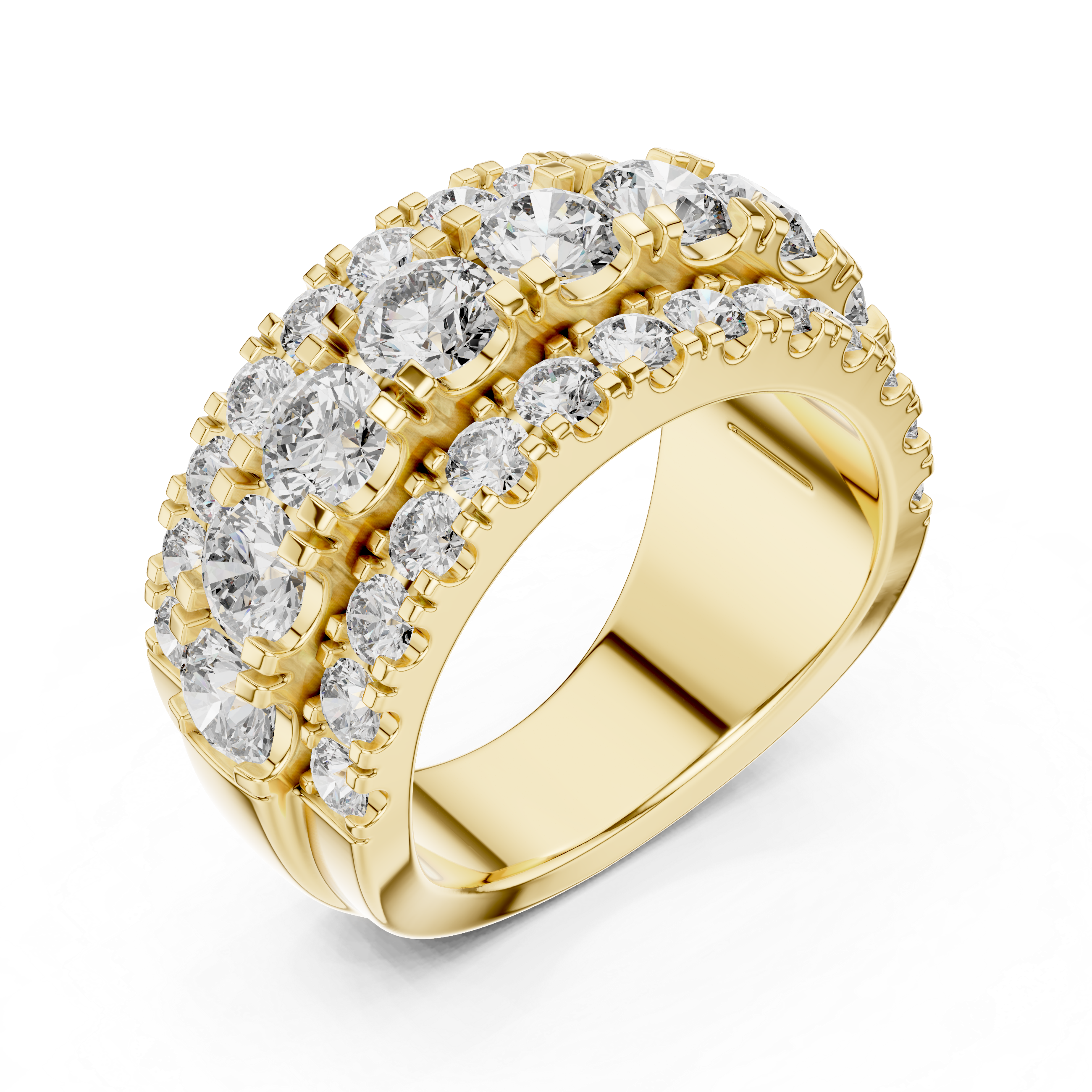 Triple-Row Round Diamond Wedding Band