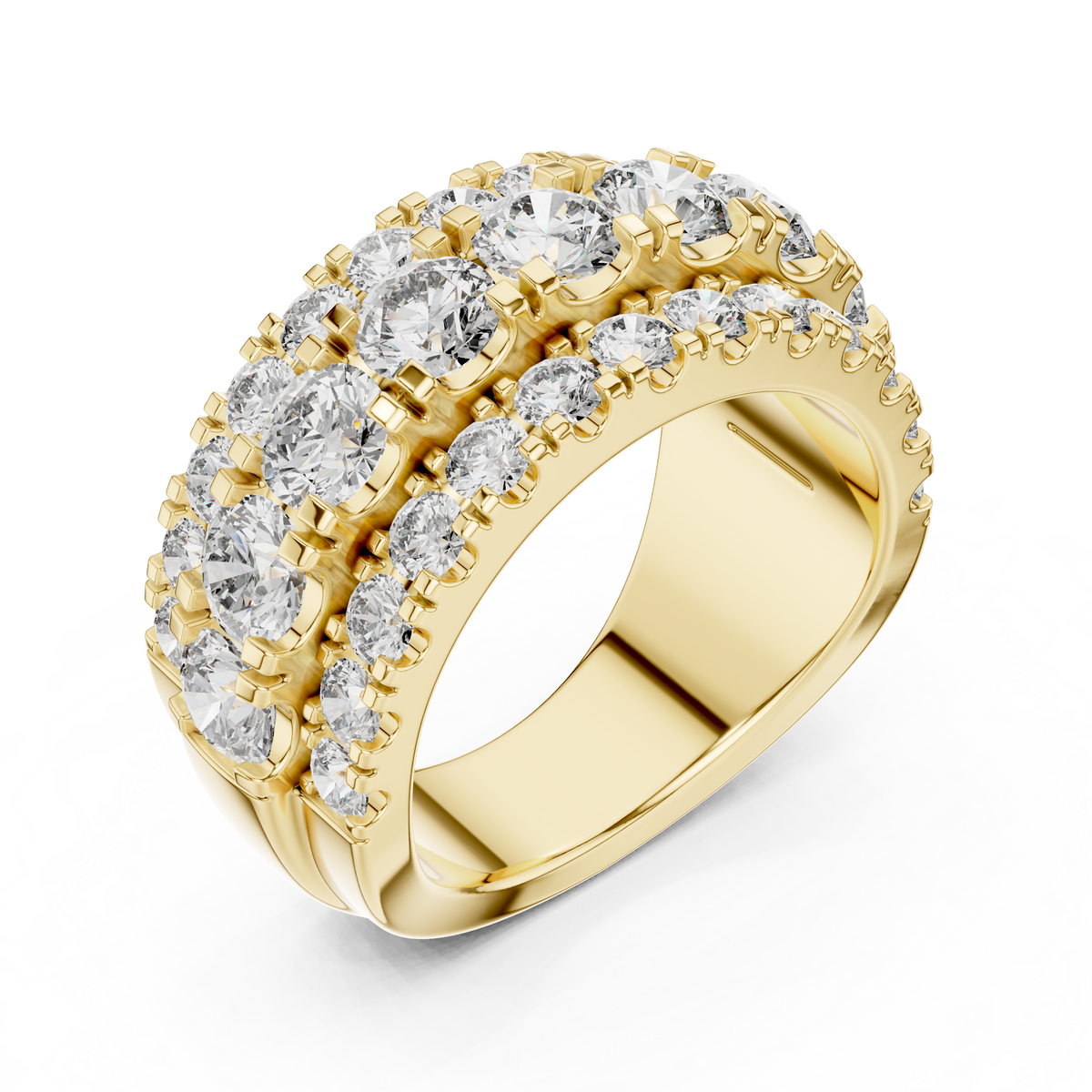 Triple-Row Round Diamond Wedding Band