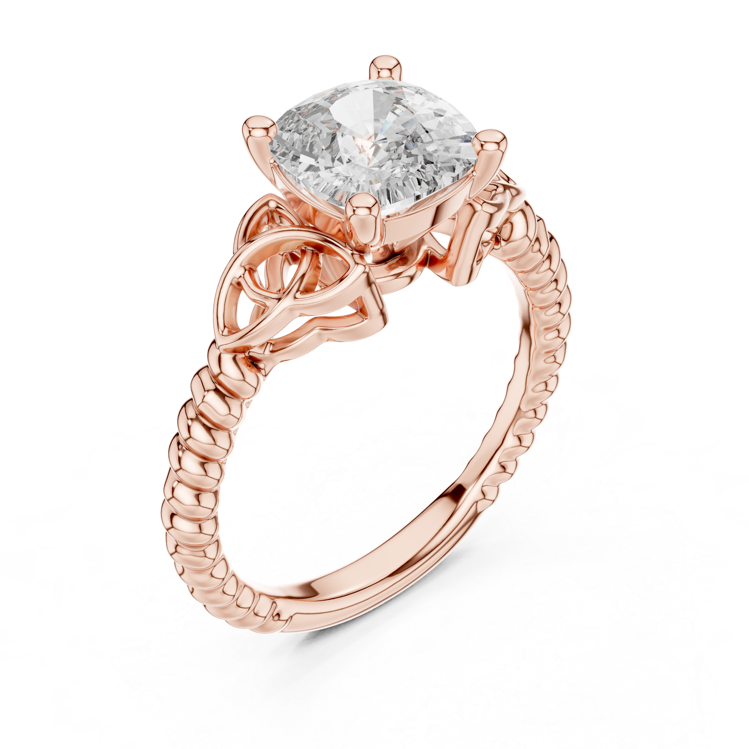 Cushion Cut Diamond Celtic Trinity Knot Ring