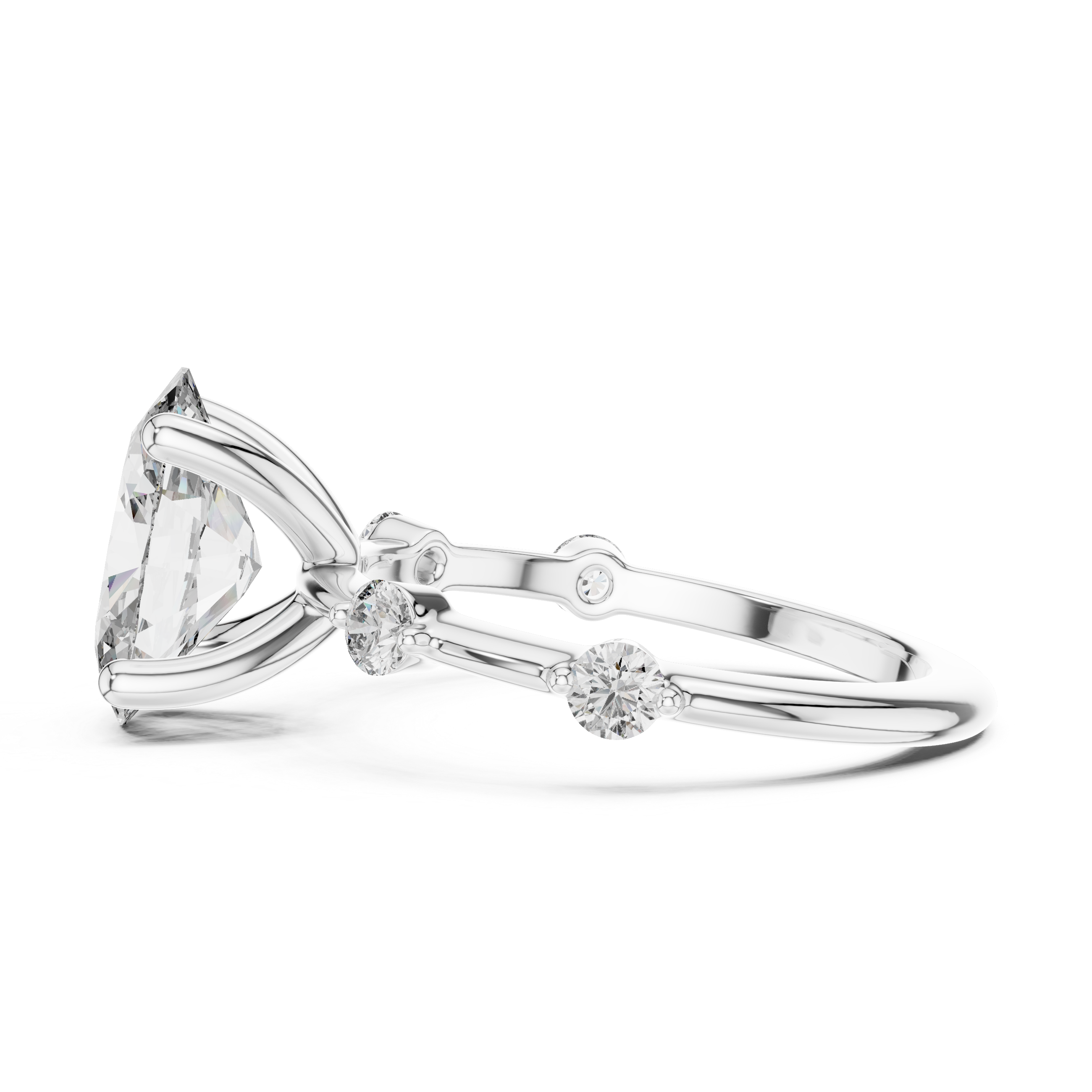 Oval Cut Diamond Station Bubble Shank Ring