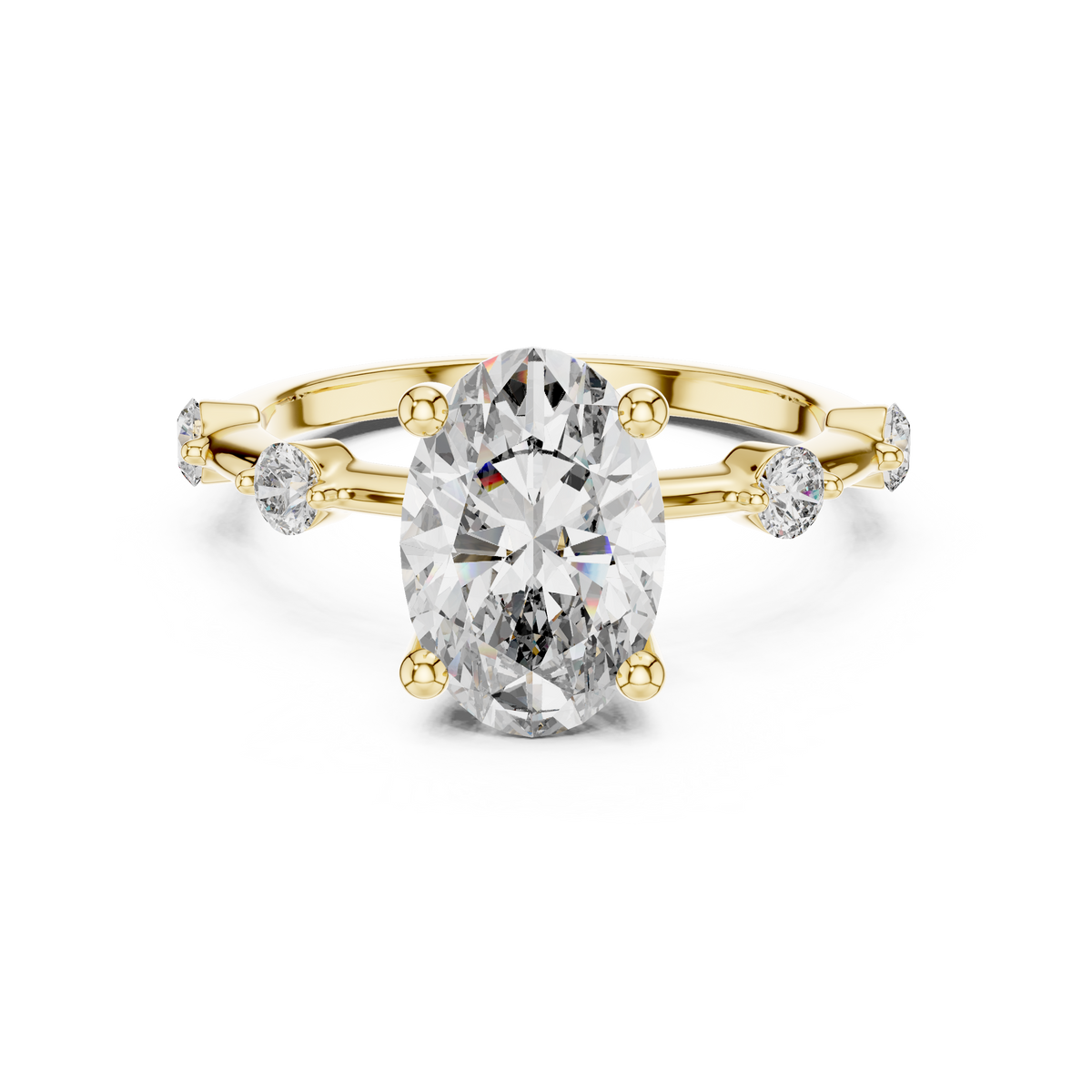 Oval Cut Diamond Station Bubble Shank Ring