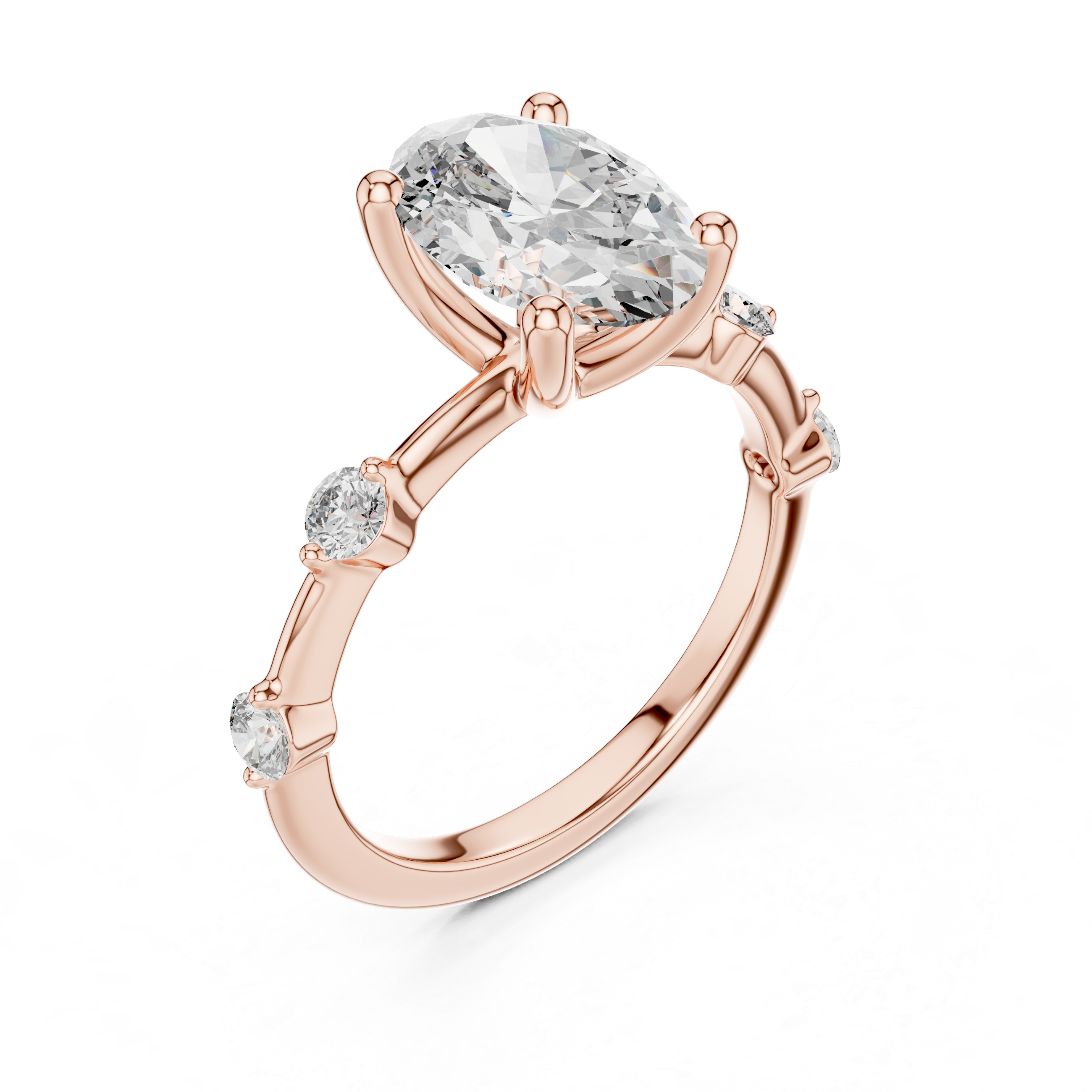 Oval Cut Diamond Station Bubble Shank Ring