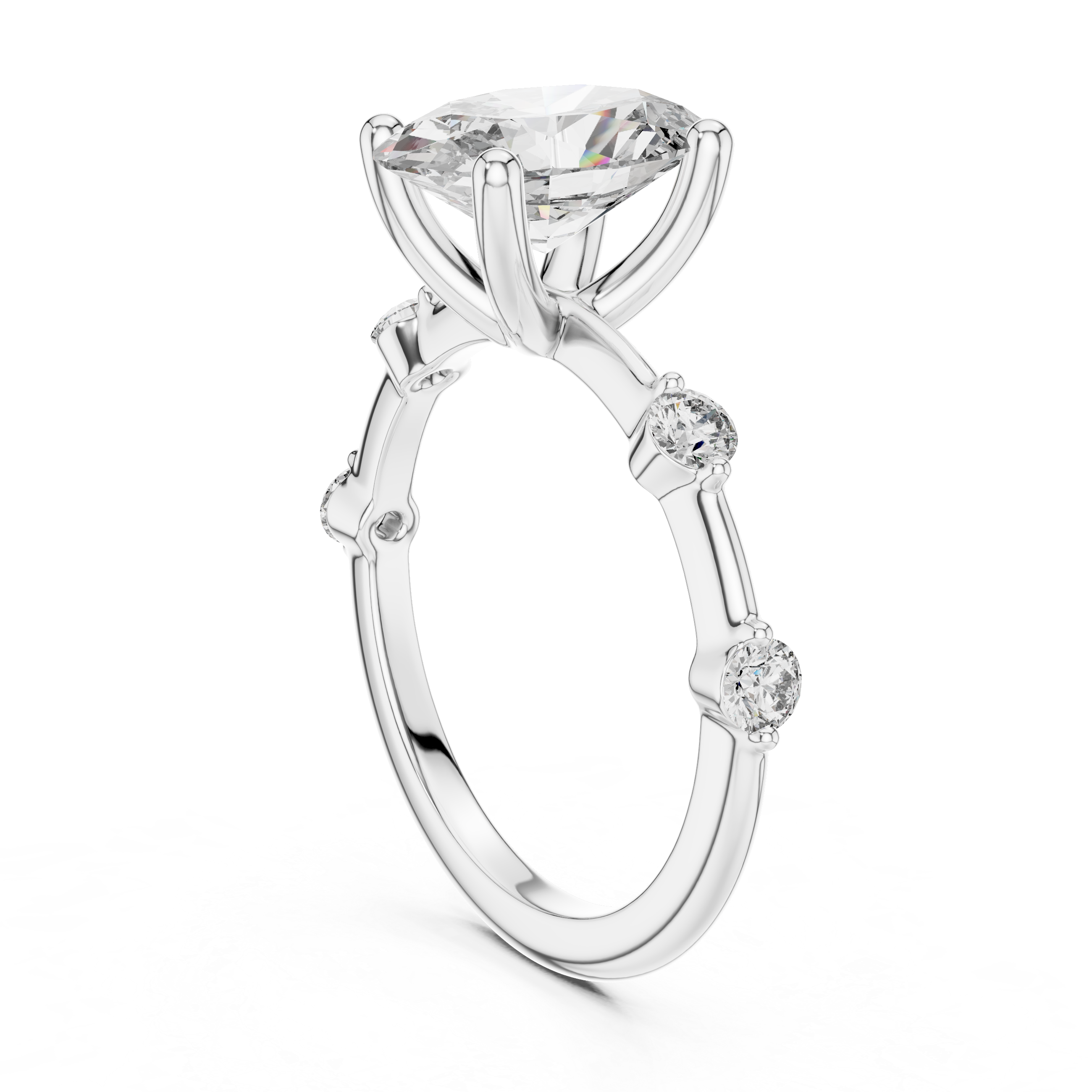 Oval Cut Diamond Station Bubble Shank Ring