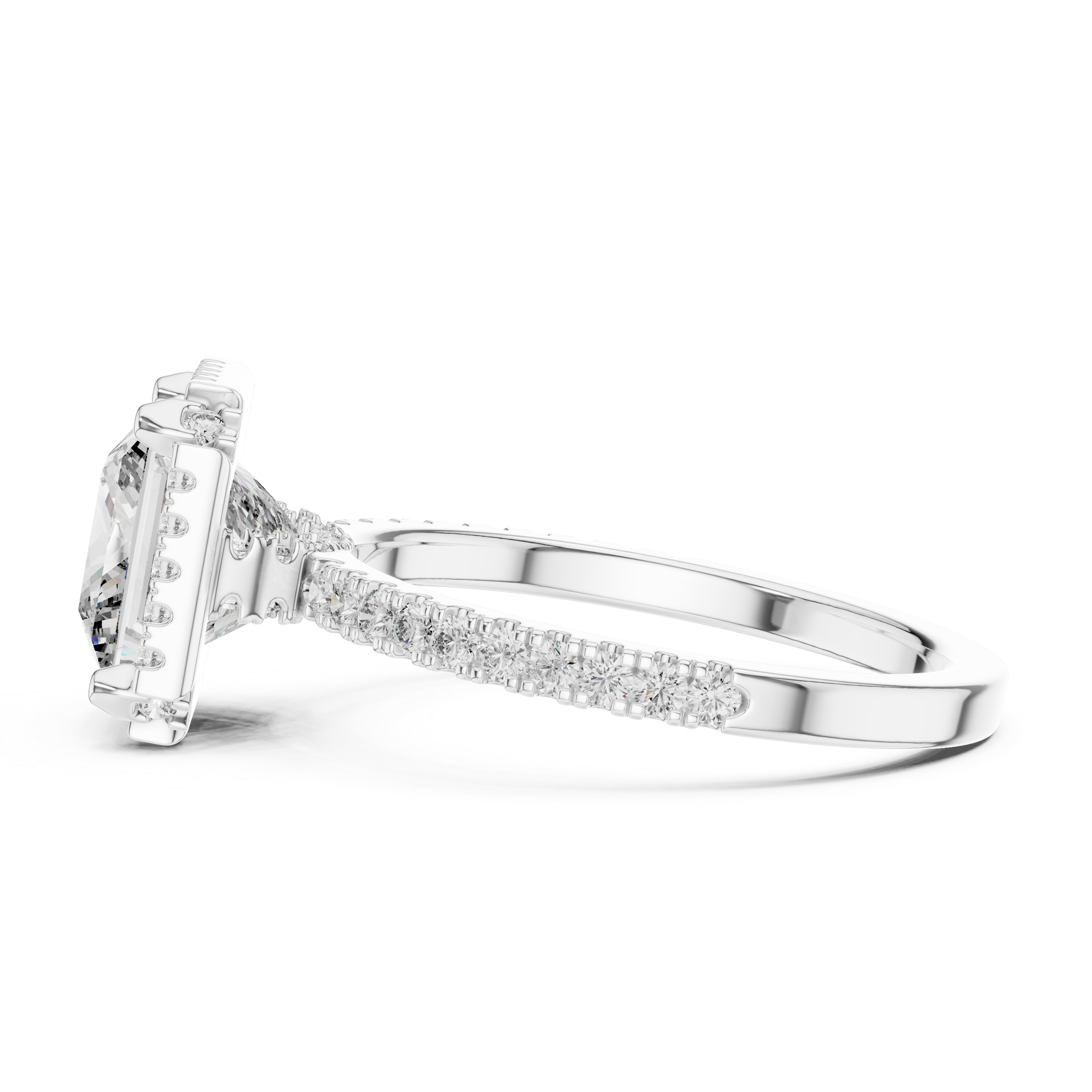 Princess Cut Diamond Halo Pave Set Engagement Ring