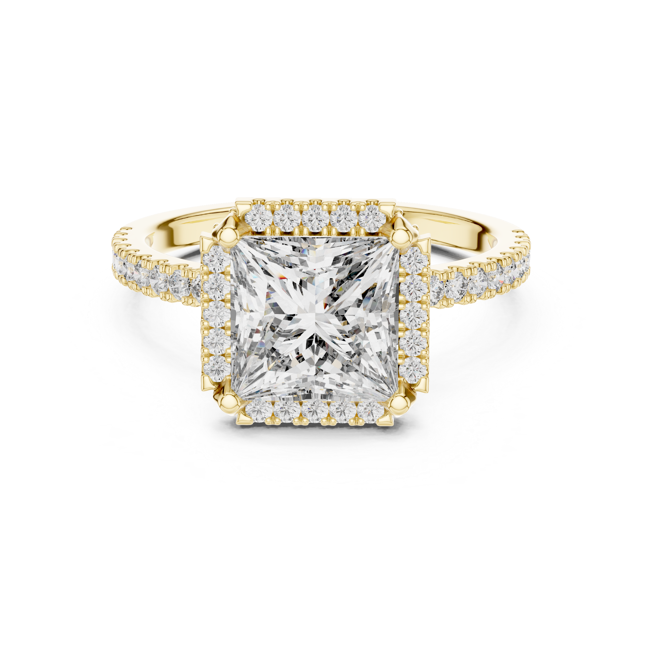 Princess Cut Diamond Halo Pave Set Engagement Ring