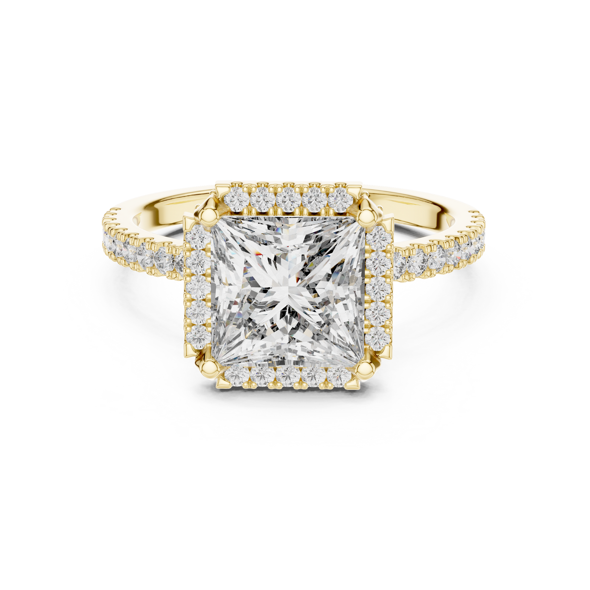 Princess Cut Diamond Halo Pave Set Engagement Ring