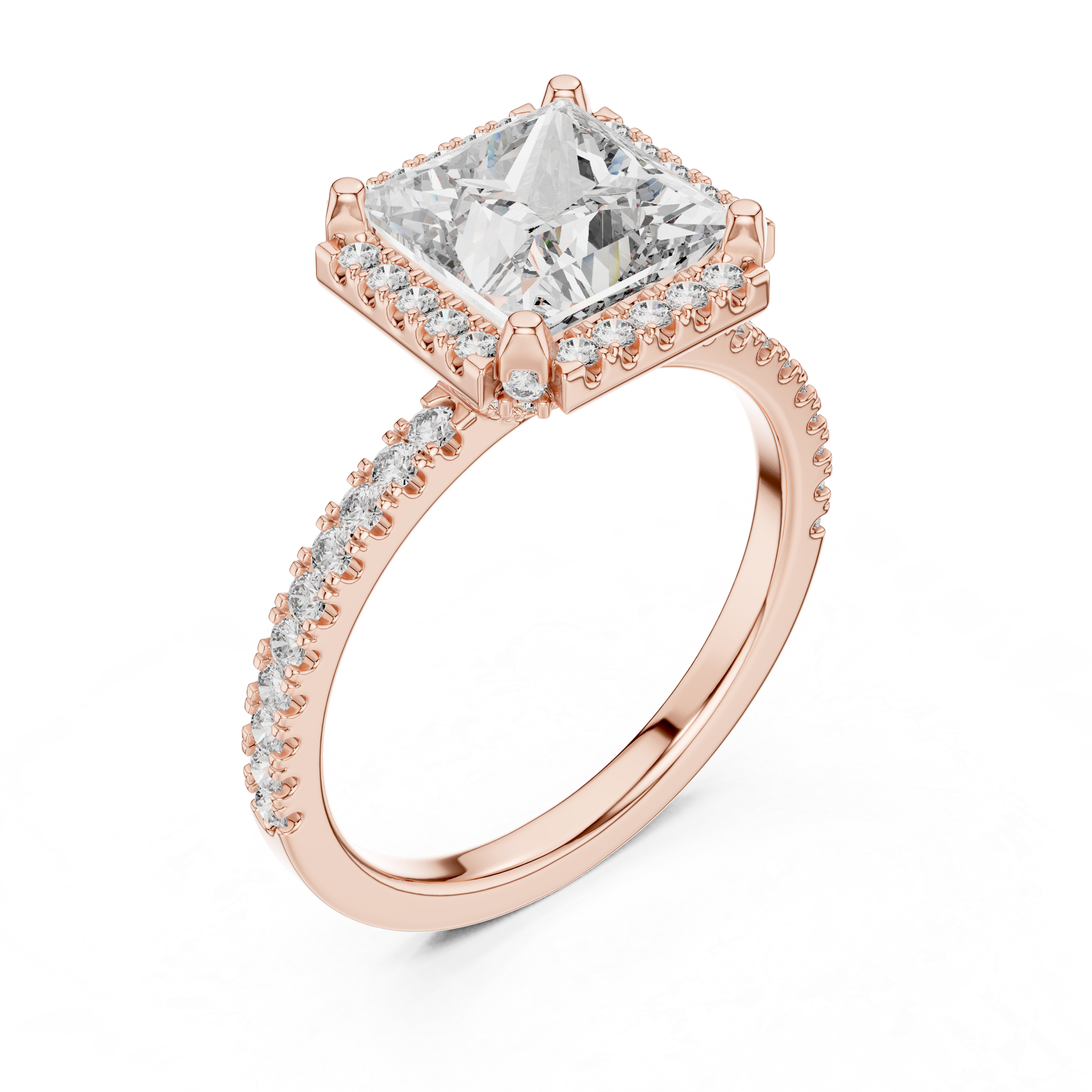 Princess Cut Diamond Halo Pave Set Engagement Ring