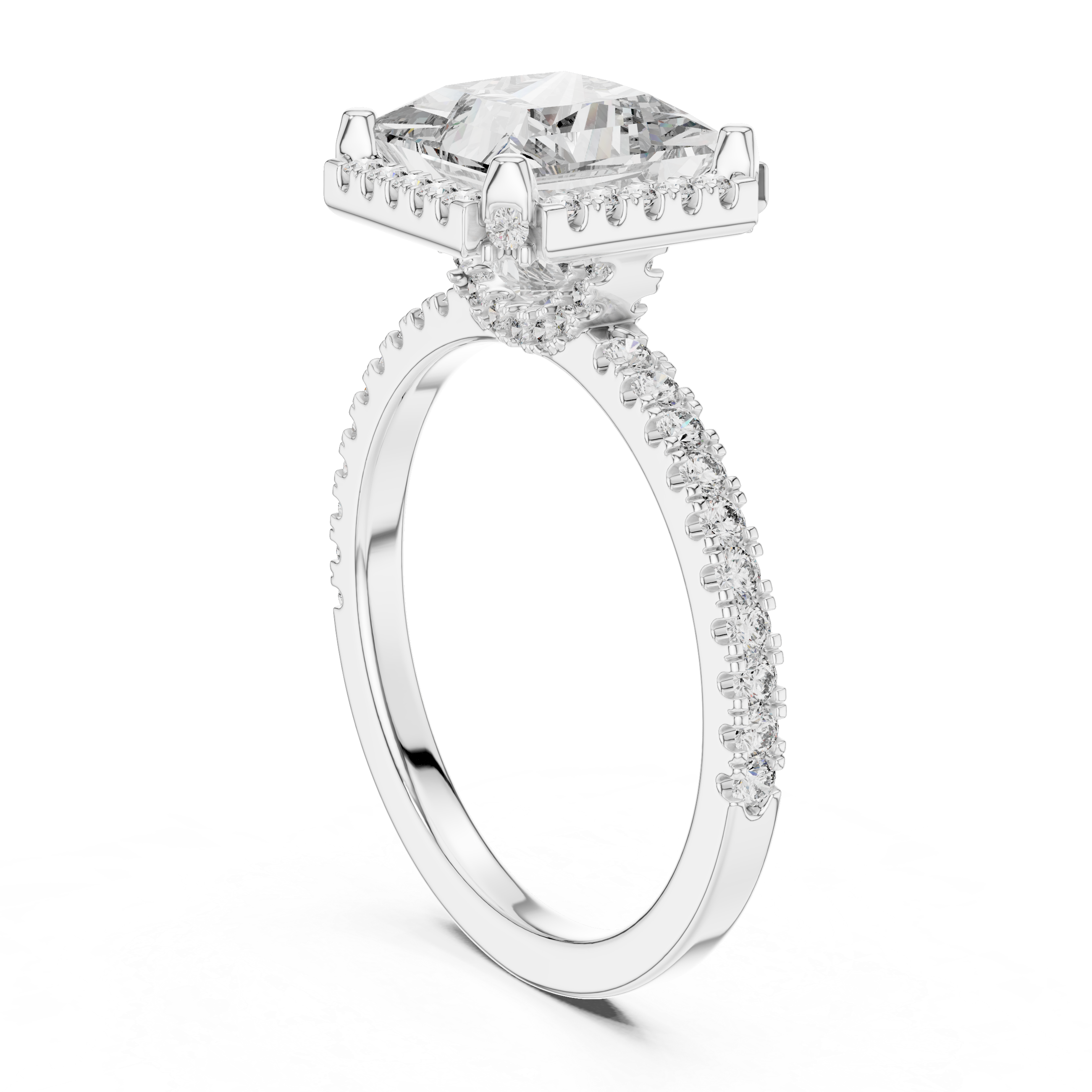 Princess Cut Diamond Halo Pave Set Engagement Ring