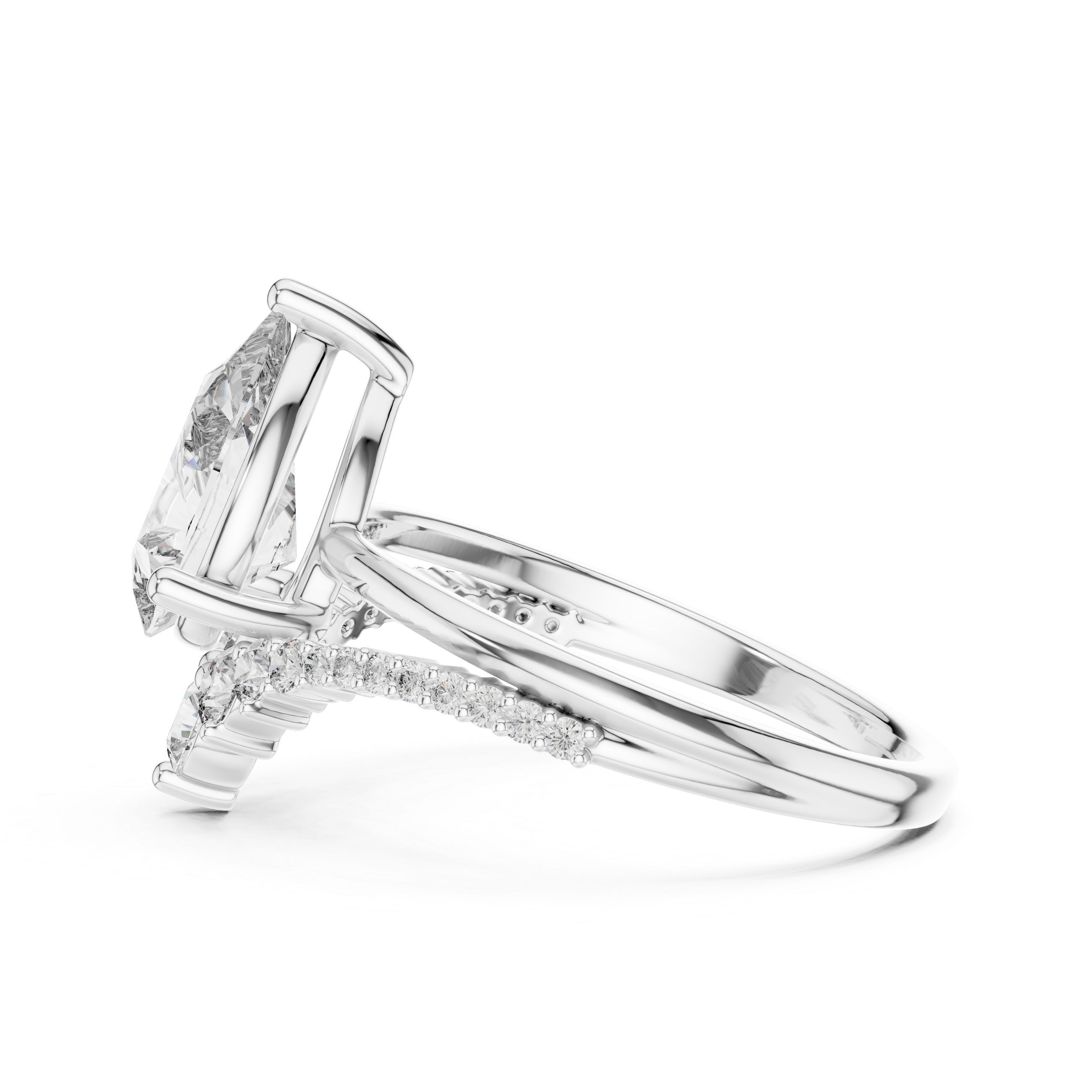 Curved Diamond Band Pear Cut Three Prong Set Ring