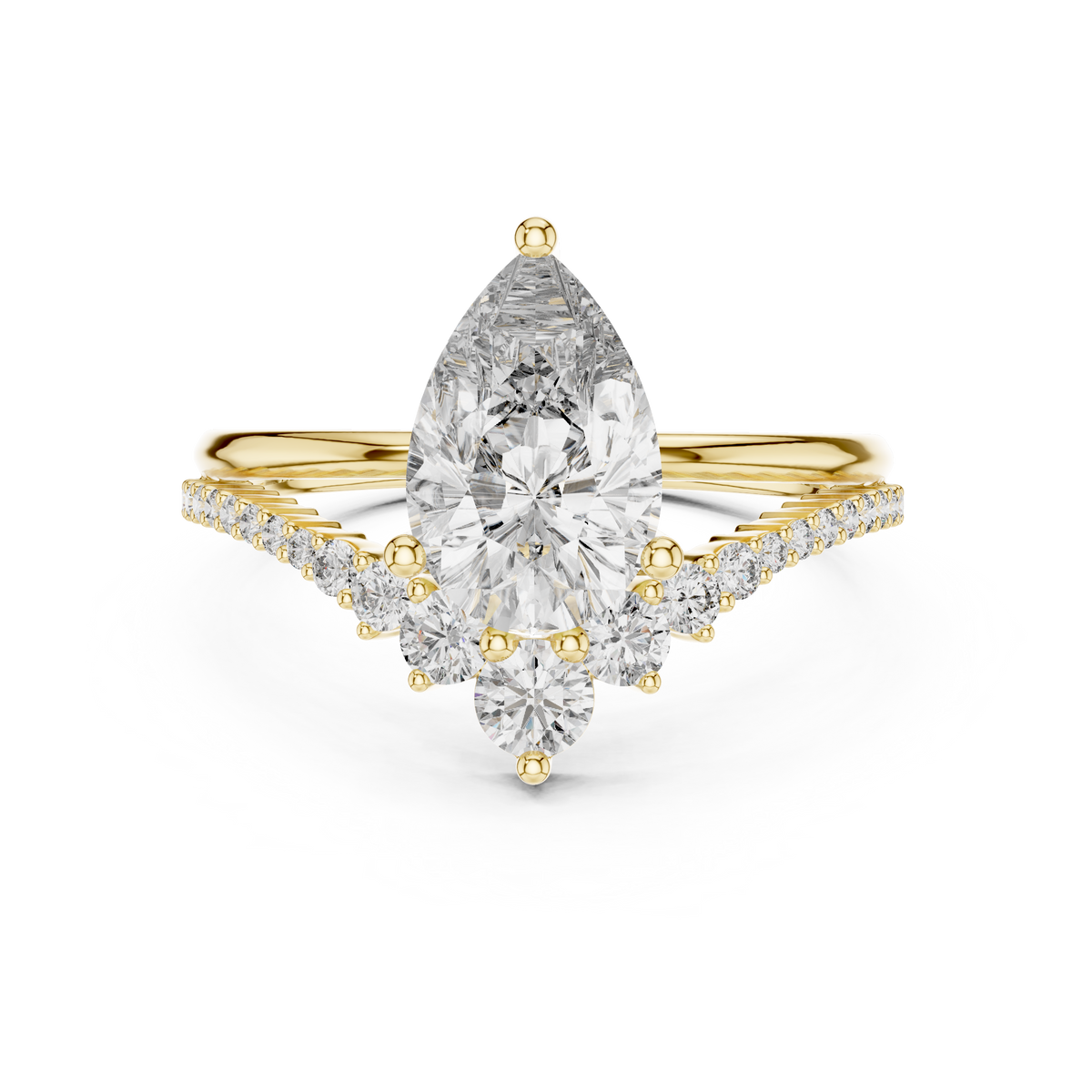 Curved Diamond Band Pear Cut Three Prong Set Ring