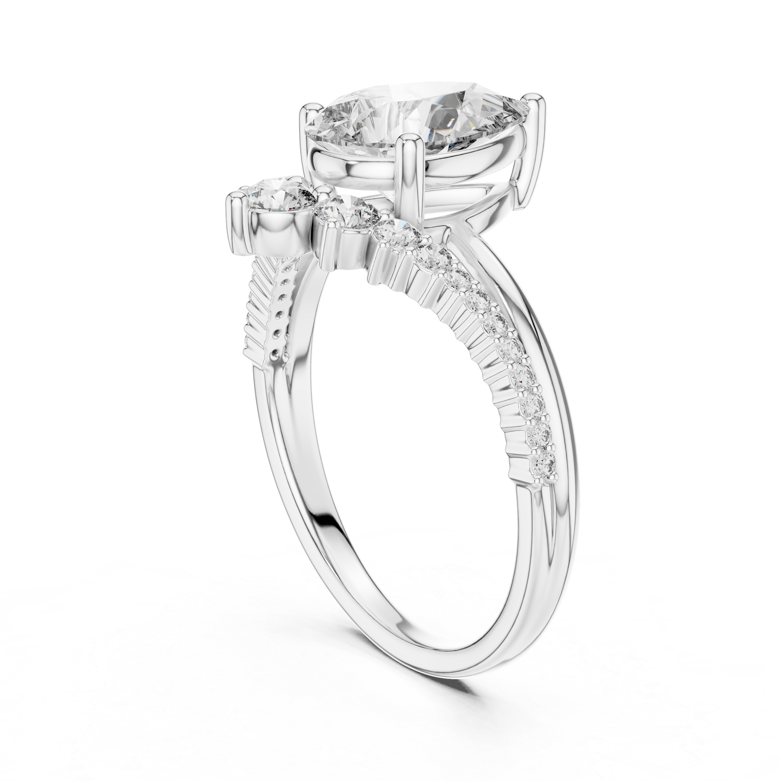 Curved Diamond Band Pear Cut Three Prong Set Ring