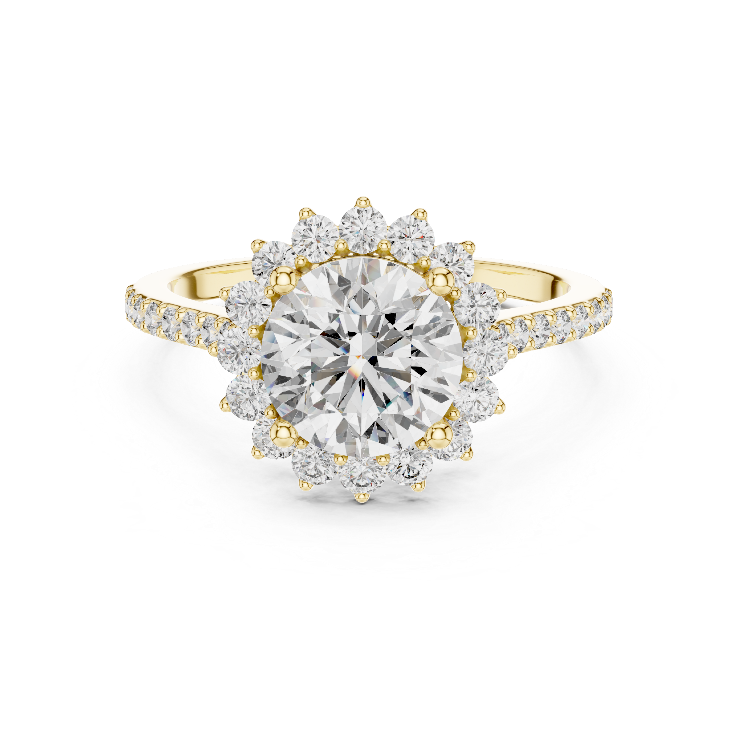 Round Cut Diamond Sunburst Halo Anniversary Ring