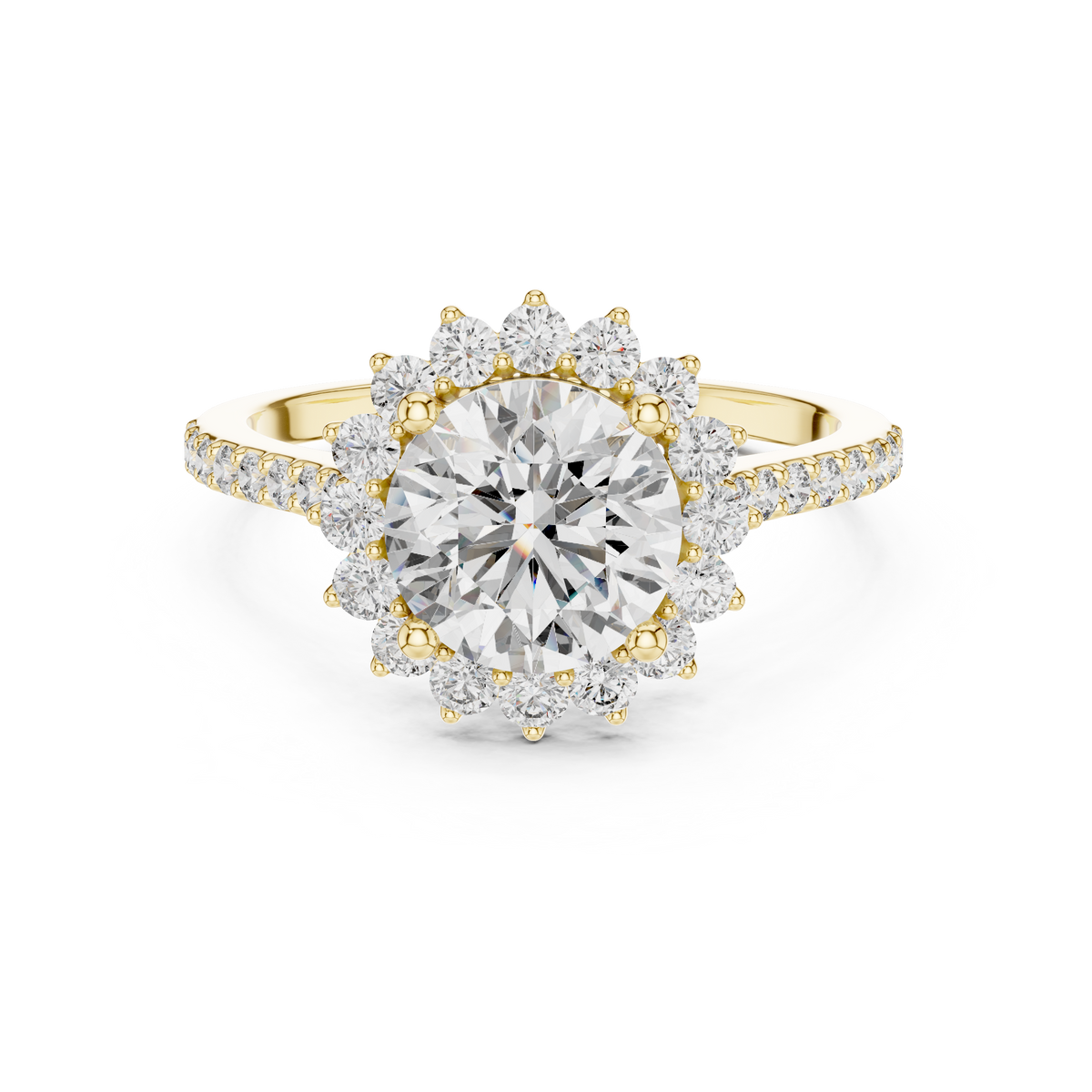 Round Cut Diamond Sunburst Halo Anniversary Ring
