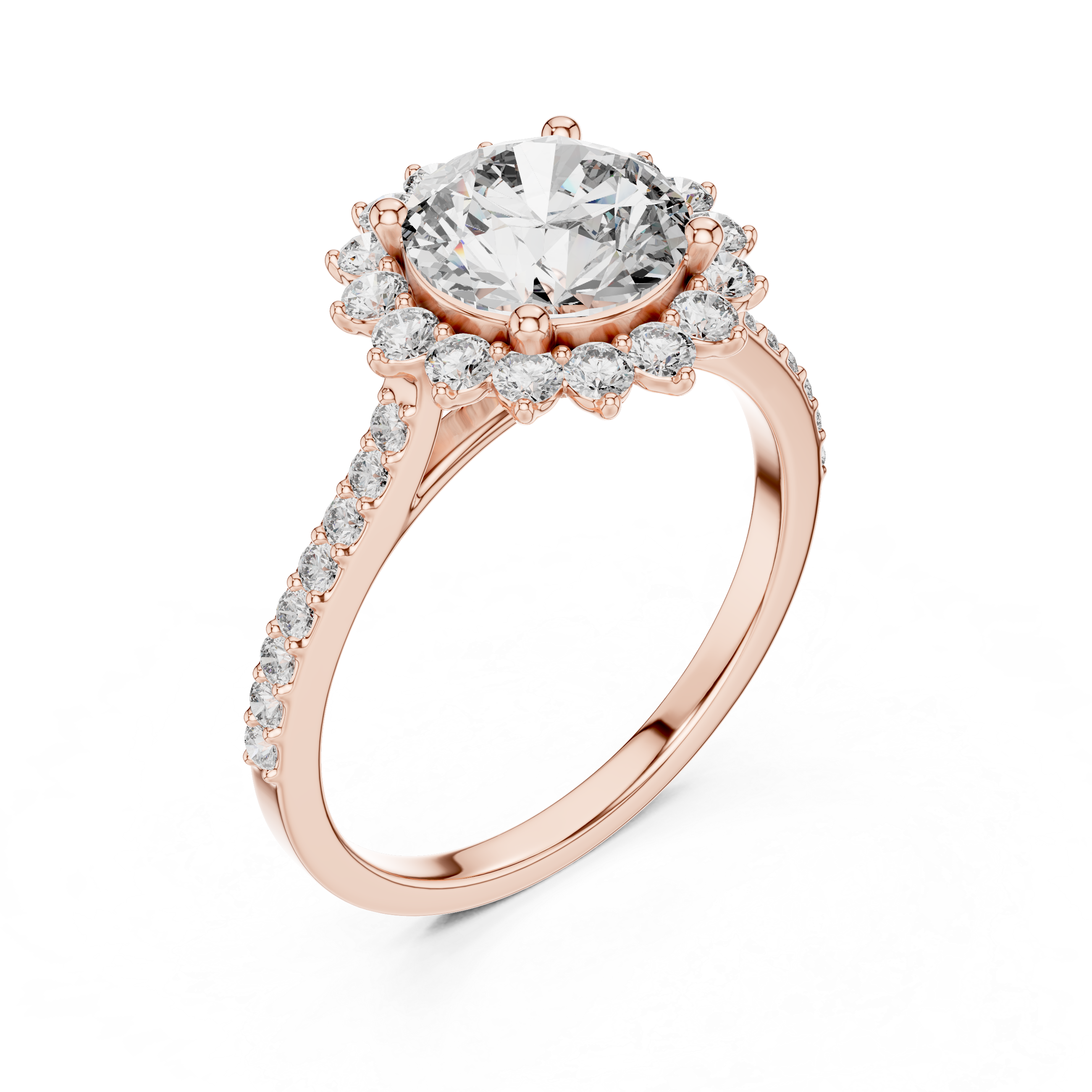 Round Cut Diamond Sunburst Halo Anniversary Ring