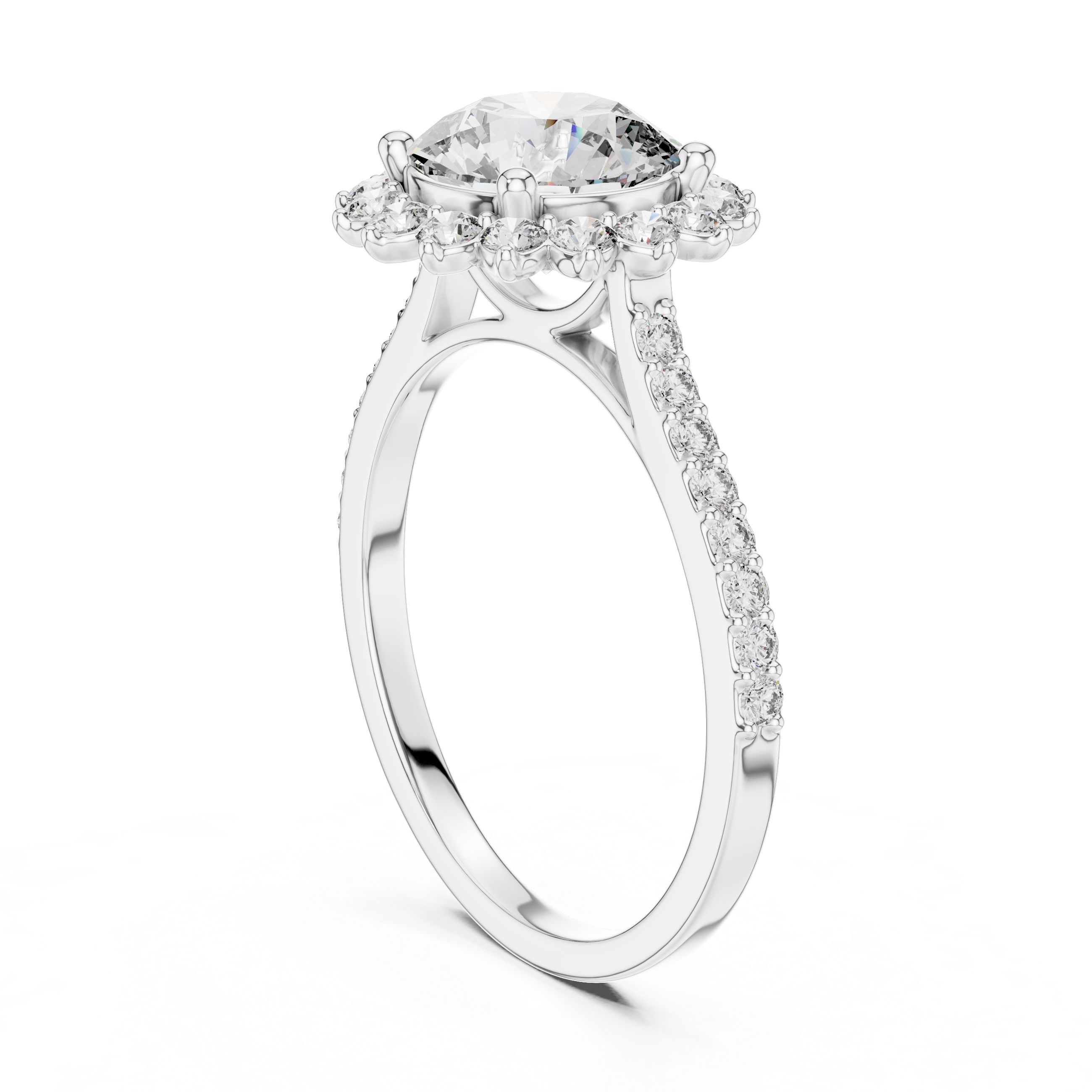 Round Cut Diamond Sunburst Halo Anniversary Ring