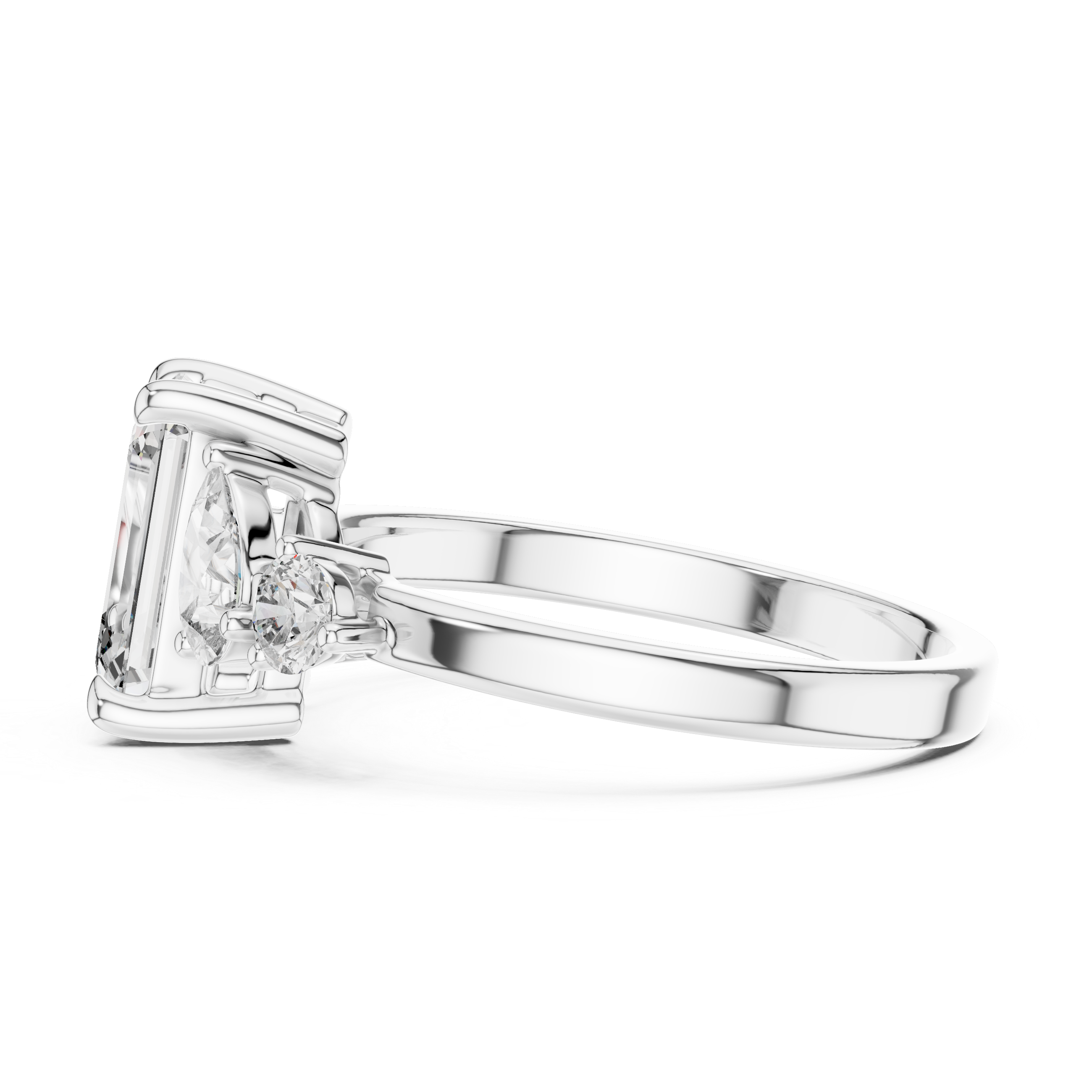 Unique Three Stone Emerald Cut Diamond Ring
