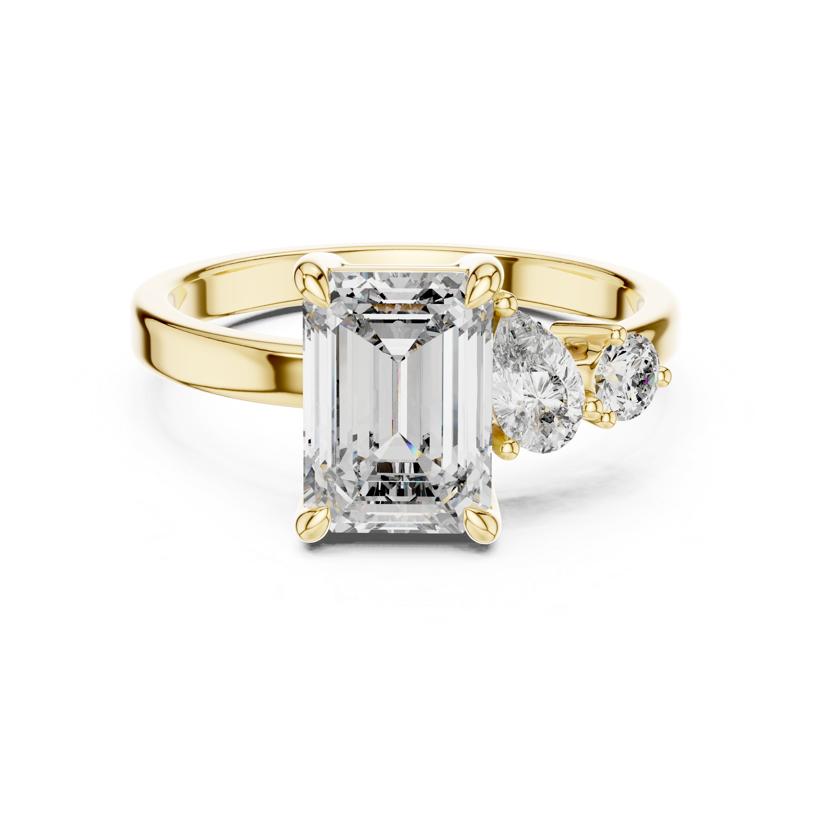 Unique Three Stone Emerald Cut Diamond Ring
