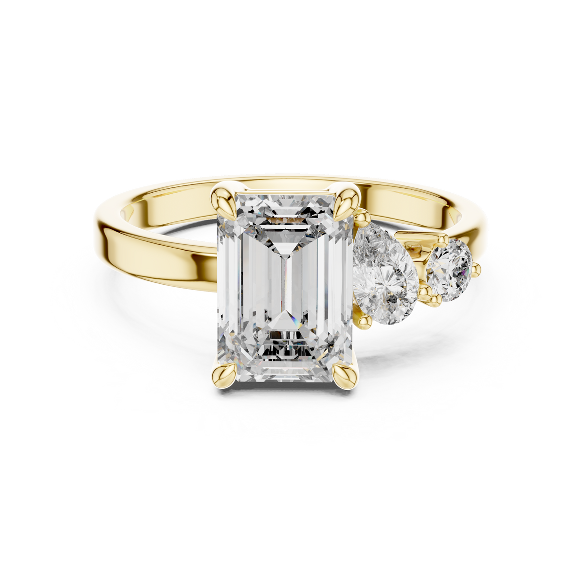 Unique Three Stone Emerald Cut Diamond Ring
