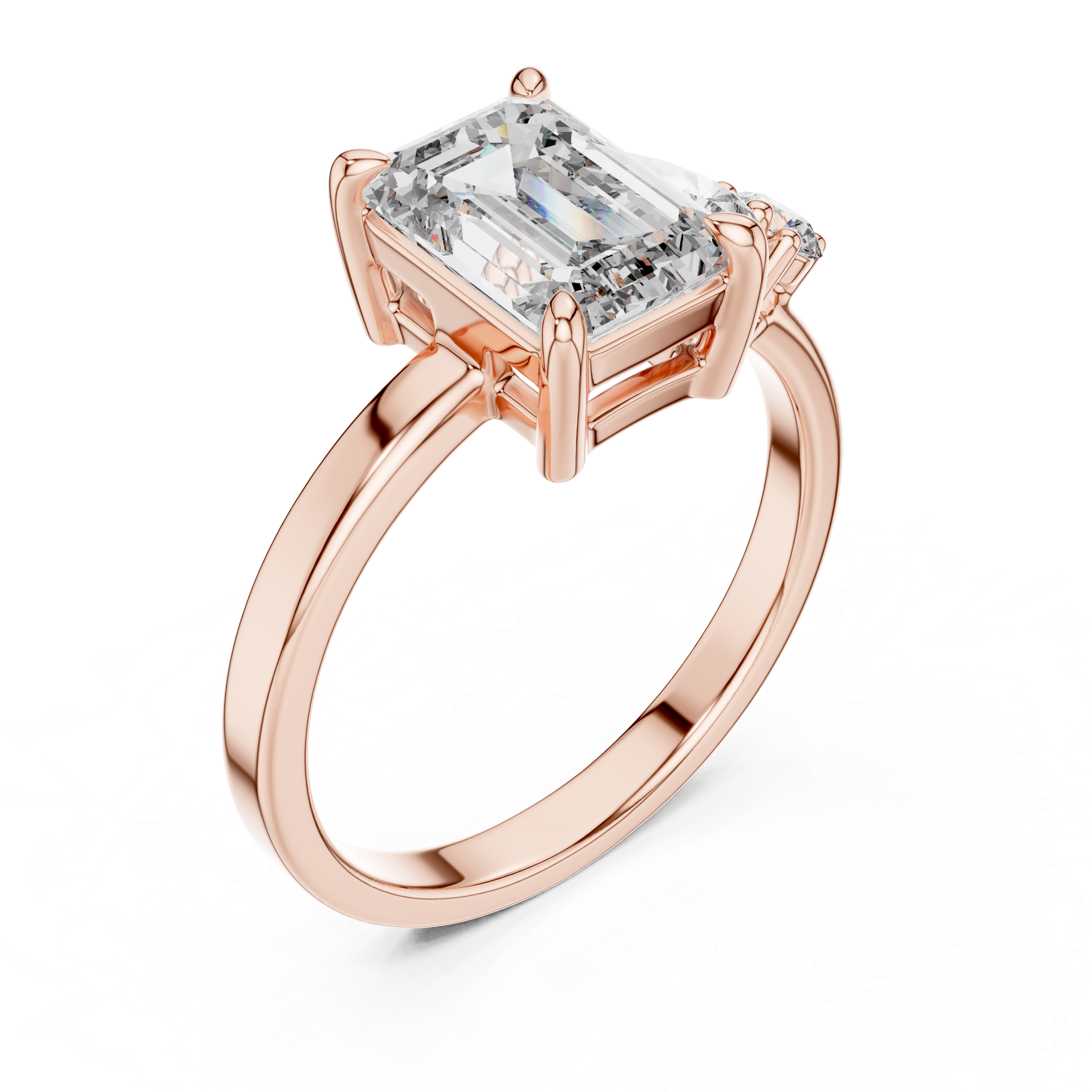 Unique Three Stone Emerald Cut Diamond Ring