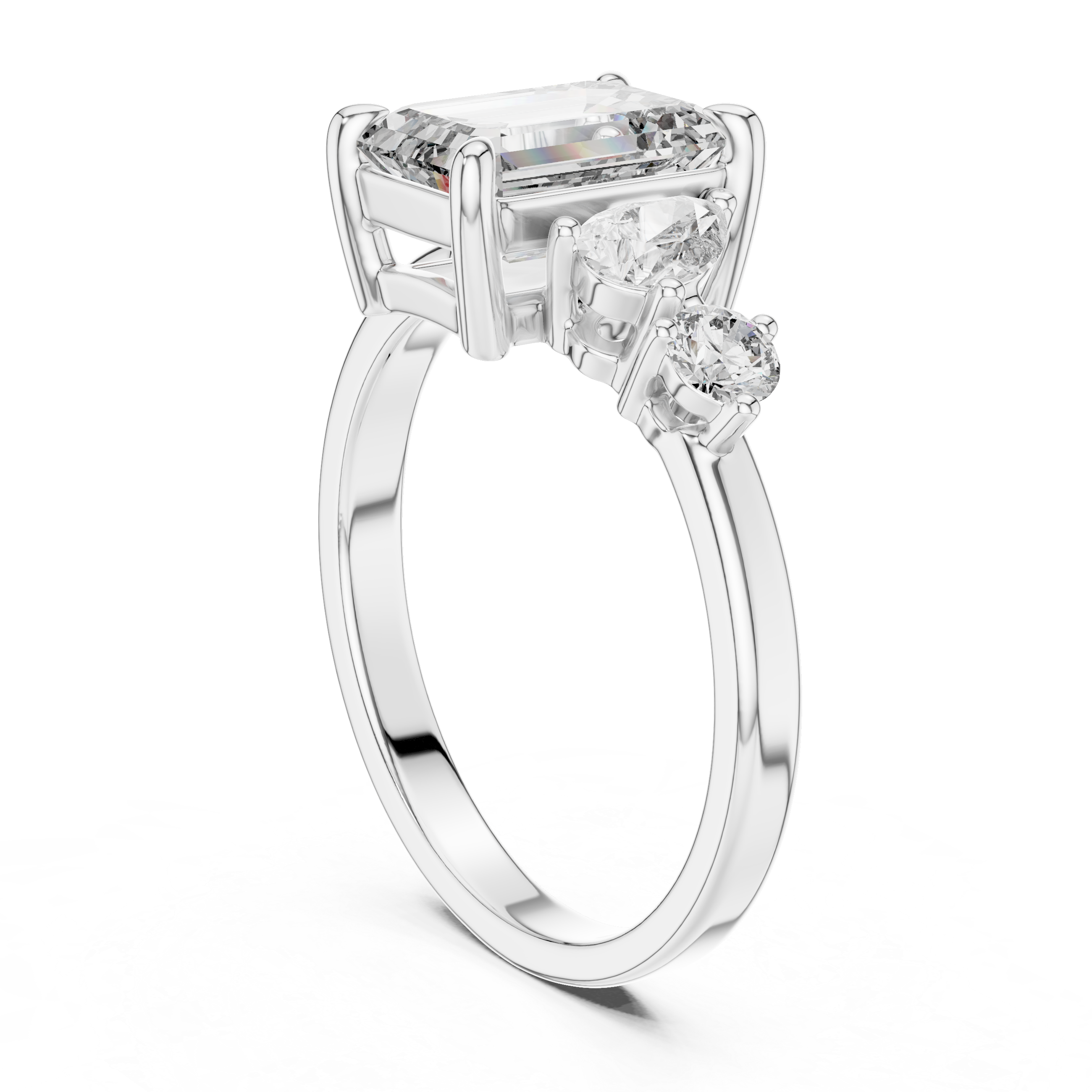 Unique Three Stone Emerald Cut Diamond Ring